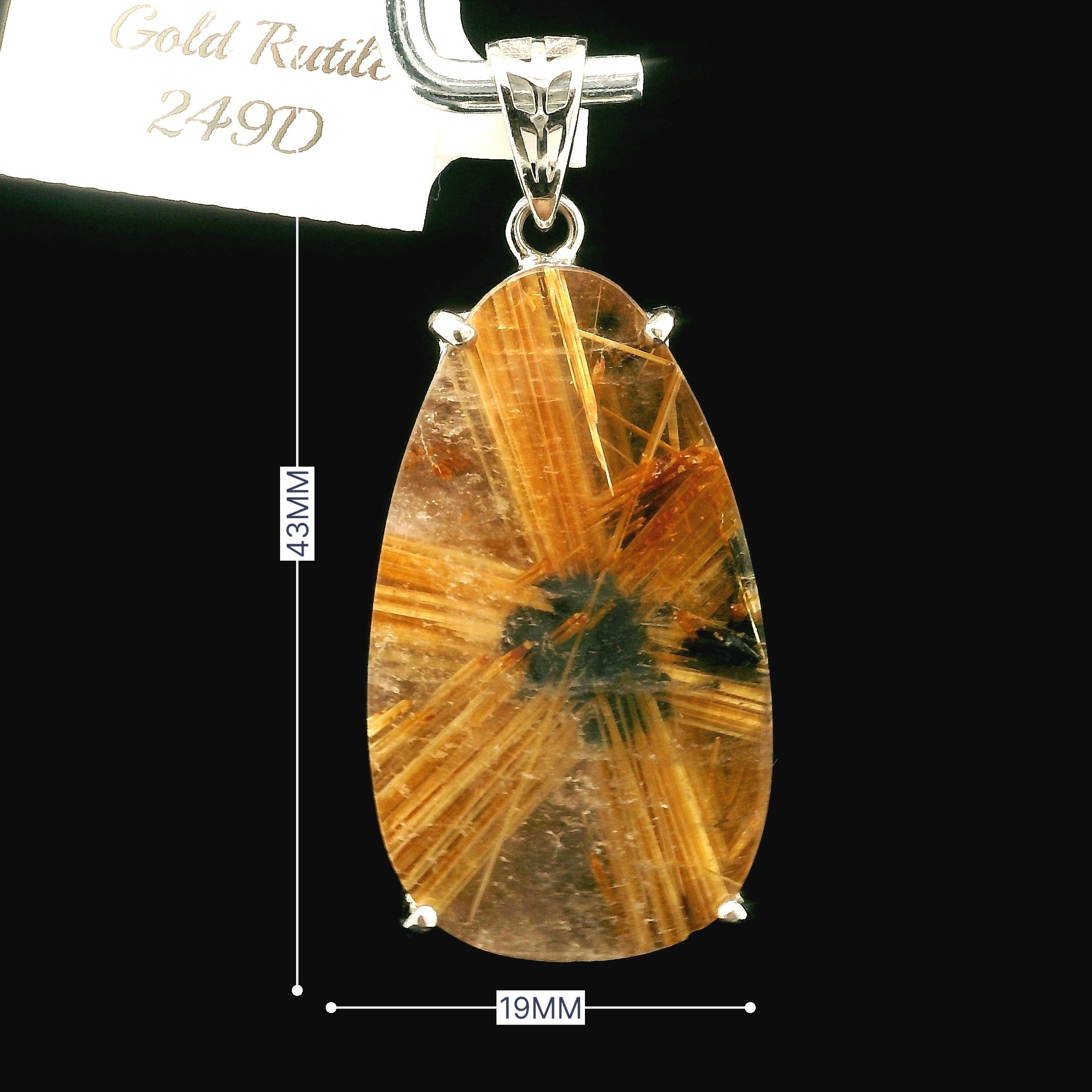 Gold Rutile Pendant .925 Silver for Insight, Meditation & Shamanic Journey