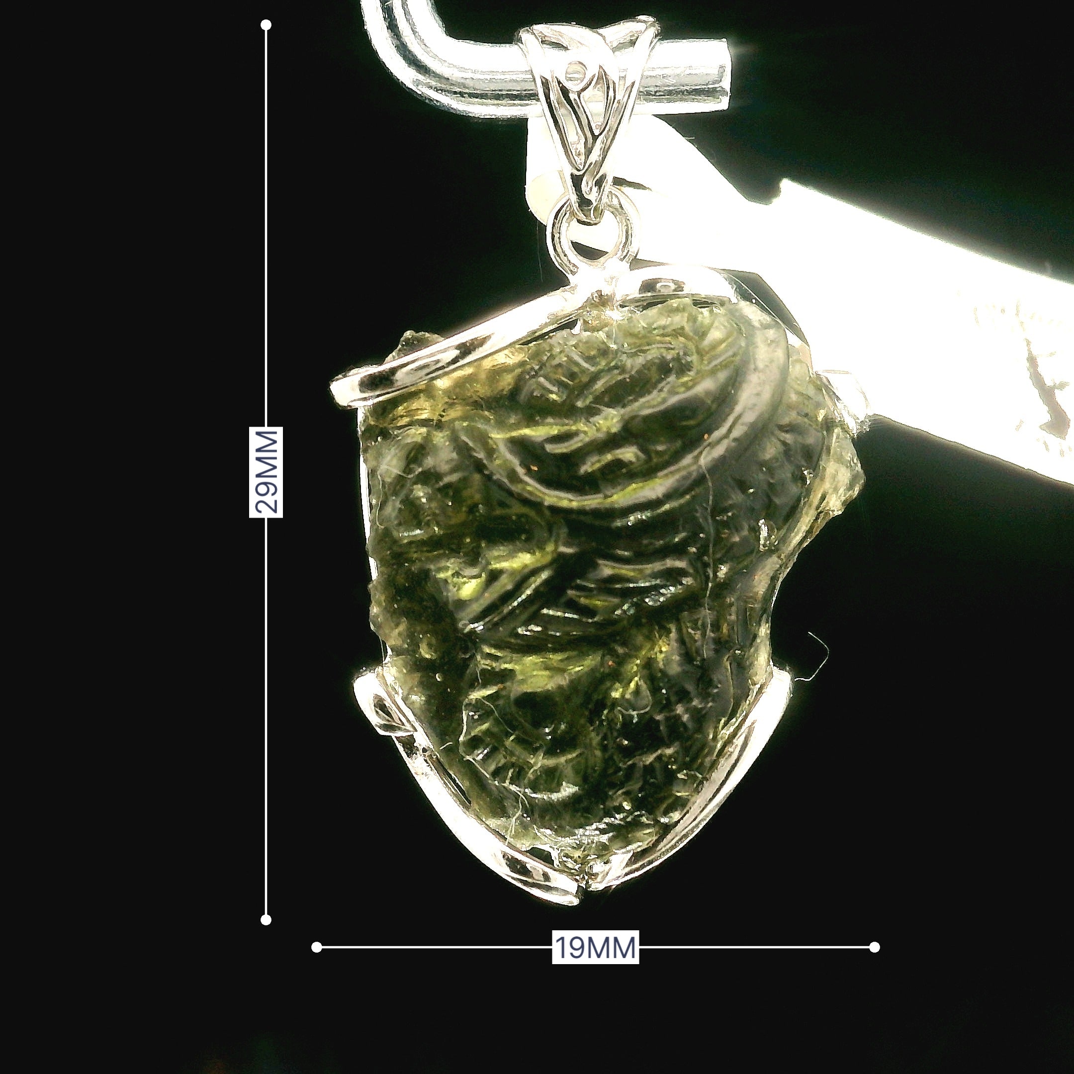 Moldavite Carved .925 Silver for Manifesting Miracles