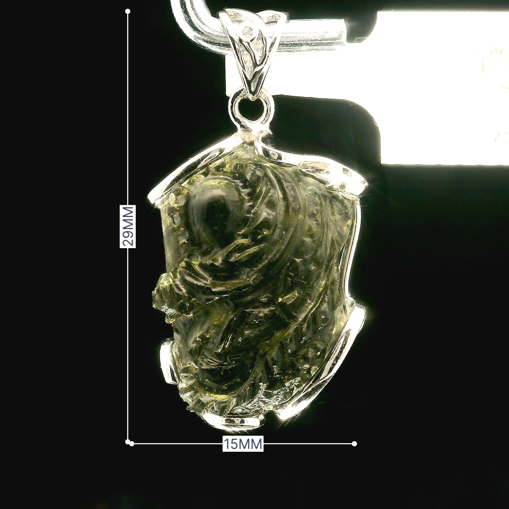 Moldavite Carved .925 Silver for Manifesting Miracles