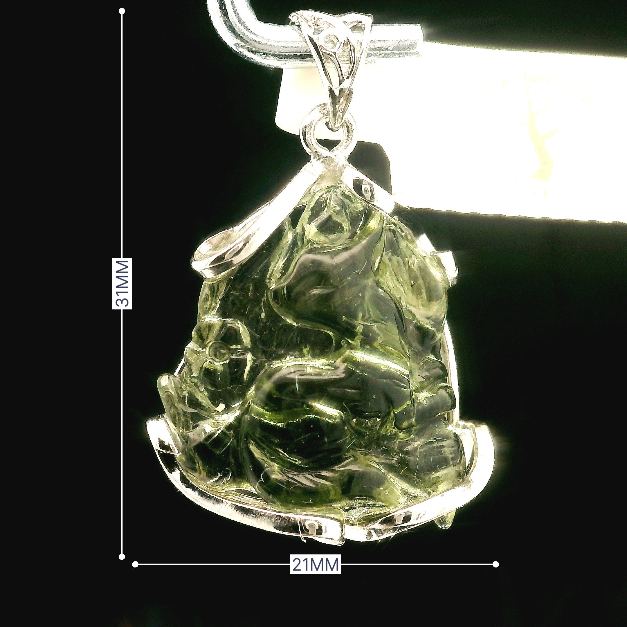 Moldavite Carved .925 Silver for Manifesting Miracles