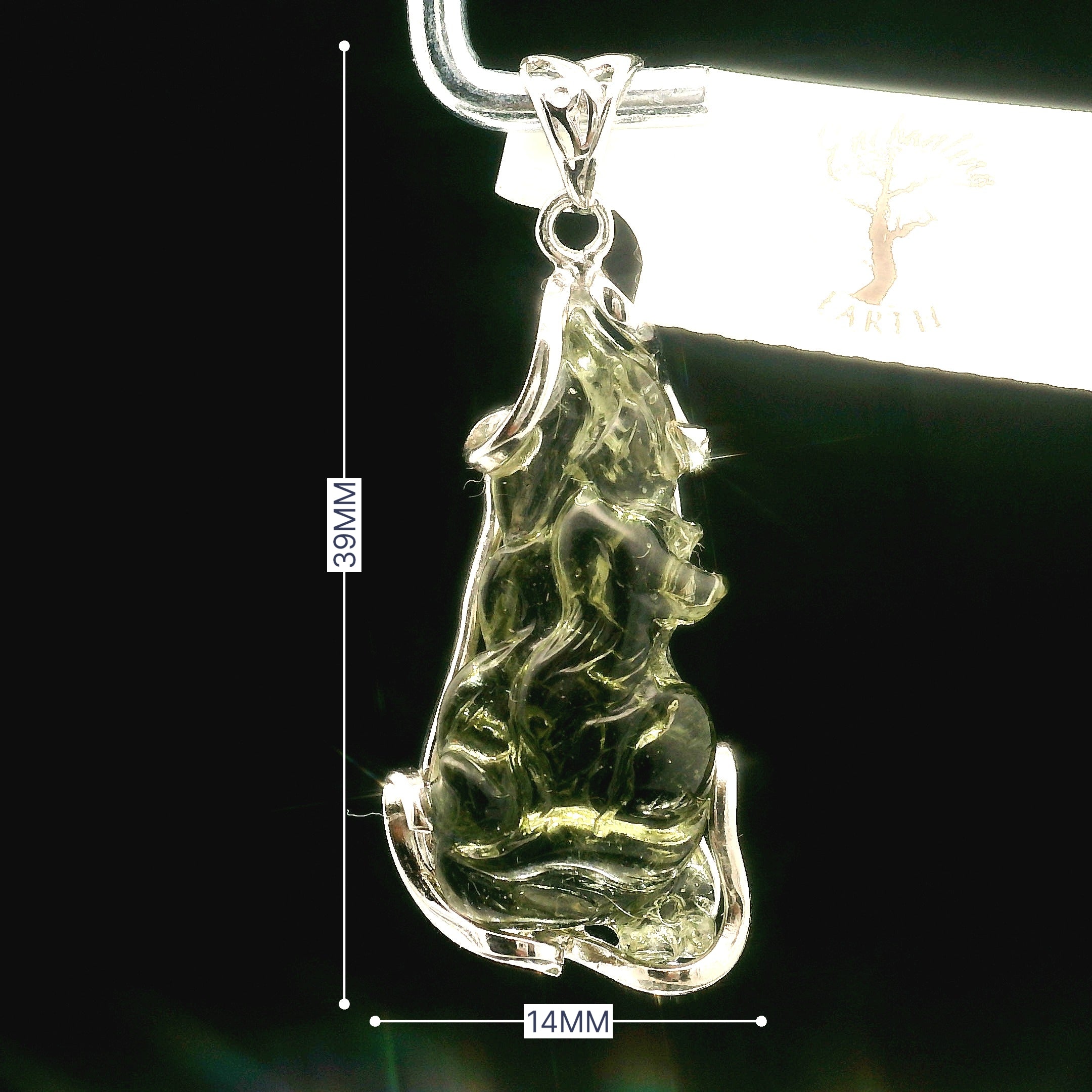 Moldavite Carved .925 Silver for Manifesting Miracles