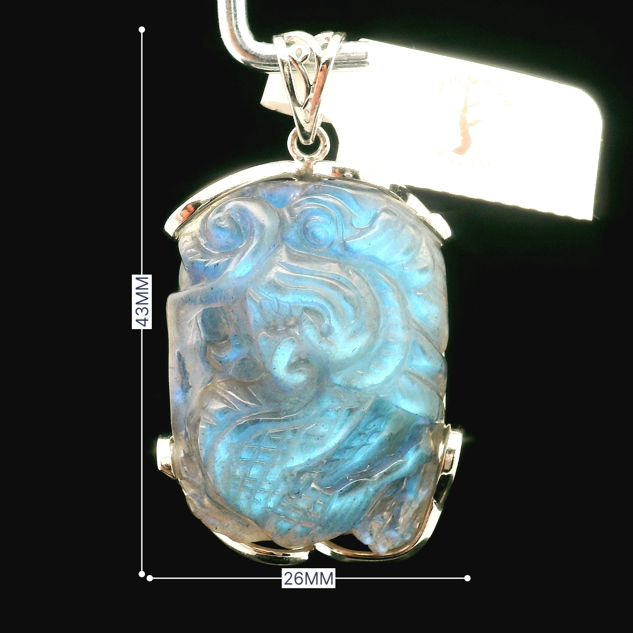 Labradorite Dragon Pendant .925 Silver for Protection and Guidance