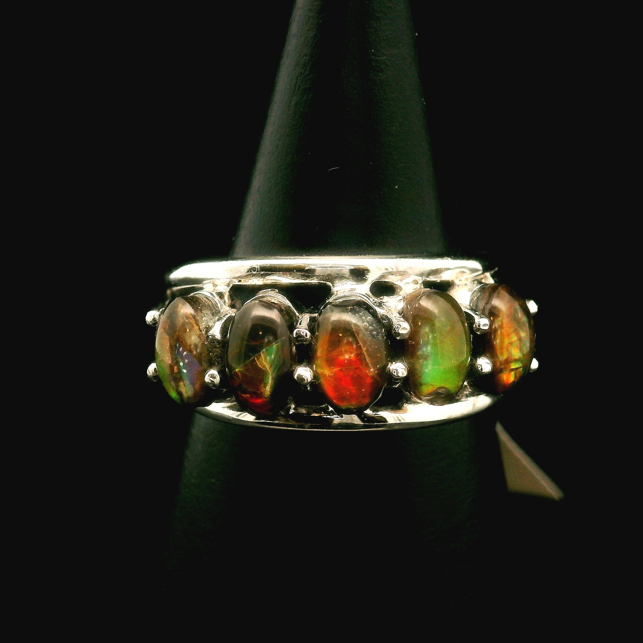 Ammolite Stacker Finger Cuff Adjustable Ring .925 Silver for Transformation and Boosting your Life Force Energy