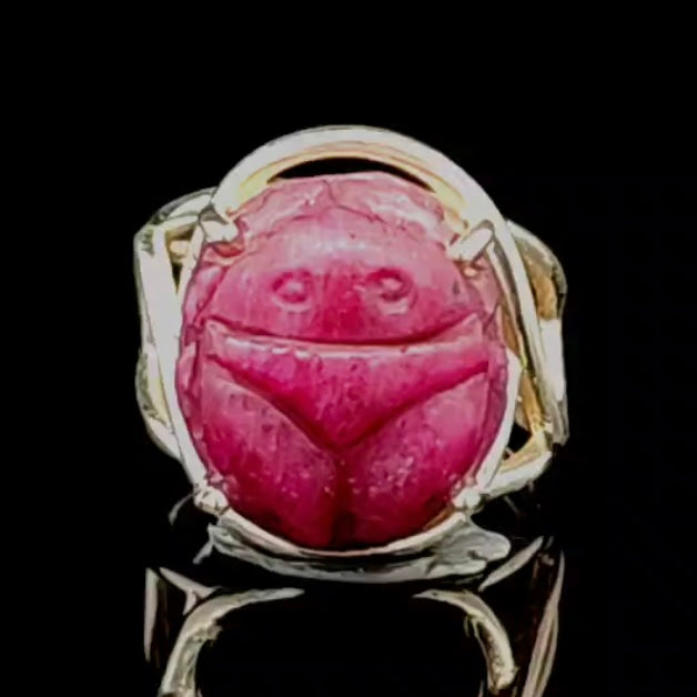 Ruby Scarab Finger Cuff Adjustable Ring .925 Sterling Silver for Passion, Personal Power and Energy