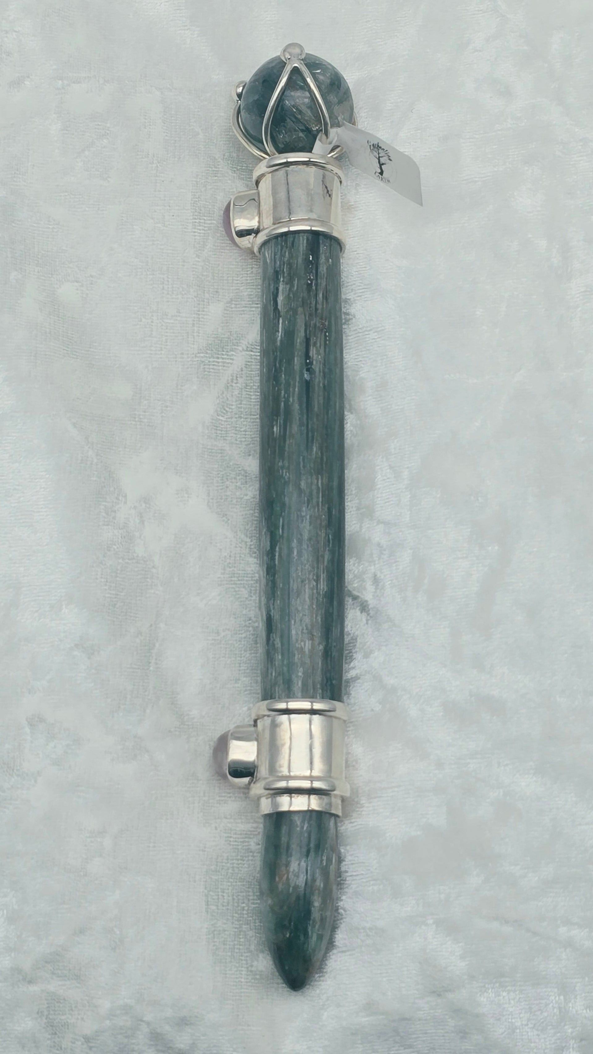 One of a Kind Magic Wand ~ Green Kyanite with Kunzite Gemstones for Energy Cleansing, Forgiveness and Peace