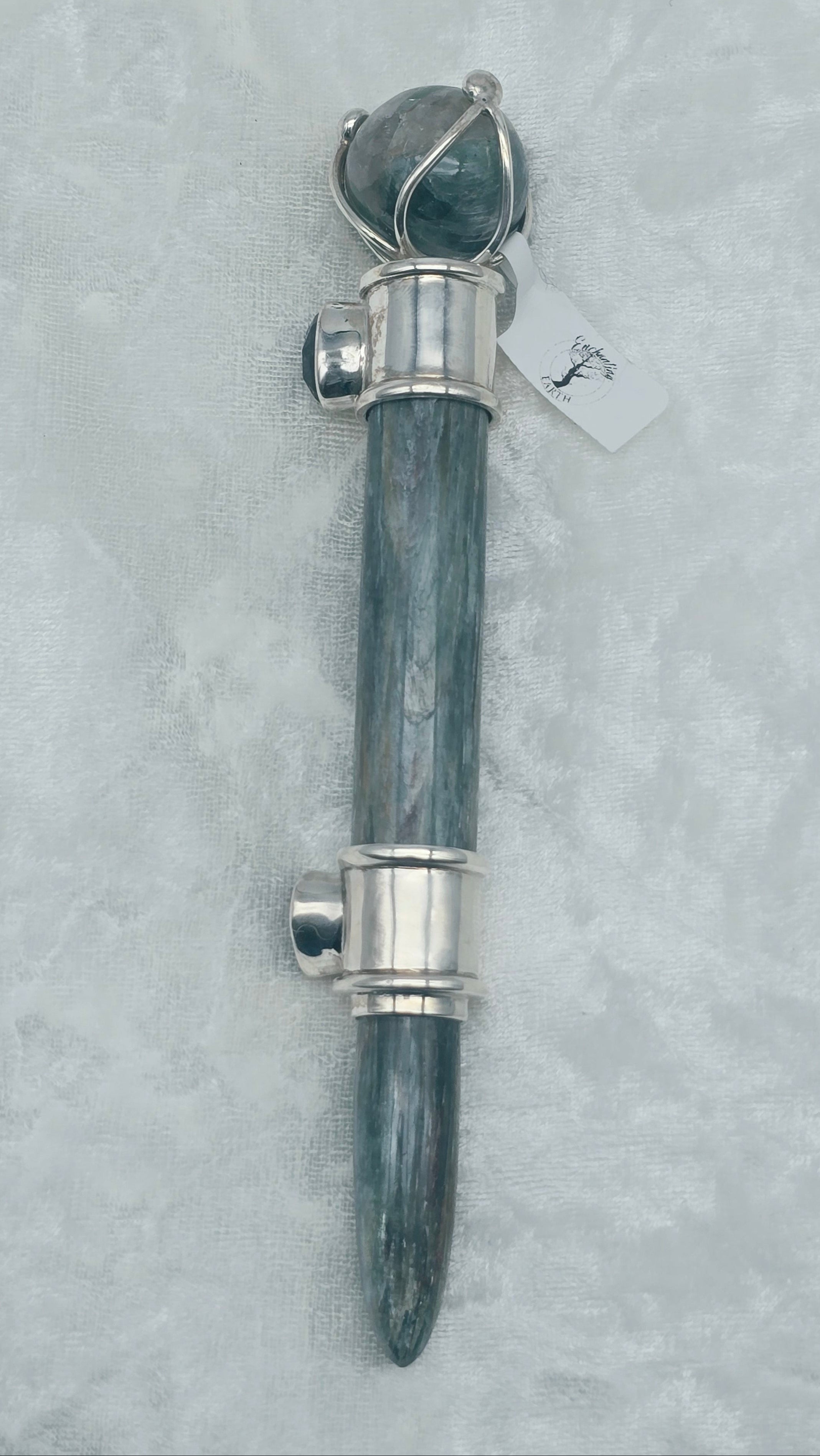 One of a Kind Magic Wand ~ Green Kyanite with Garnet Gemstones for Energy Cleansing, Grounding and Peace