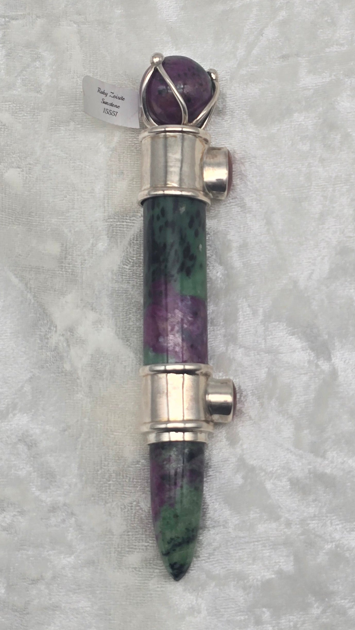 One of a Kind Magic Wand ~ Ruby Zoisite with Sunstone Gemstones for Confidence, Growth and Connection to the Divine