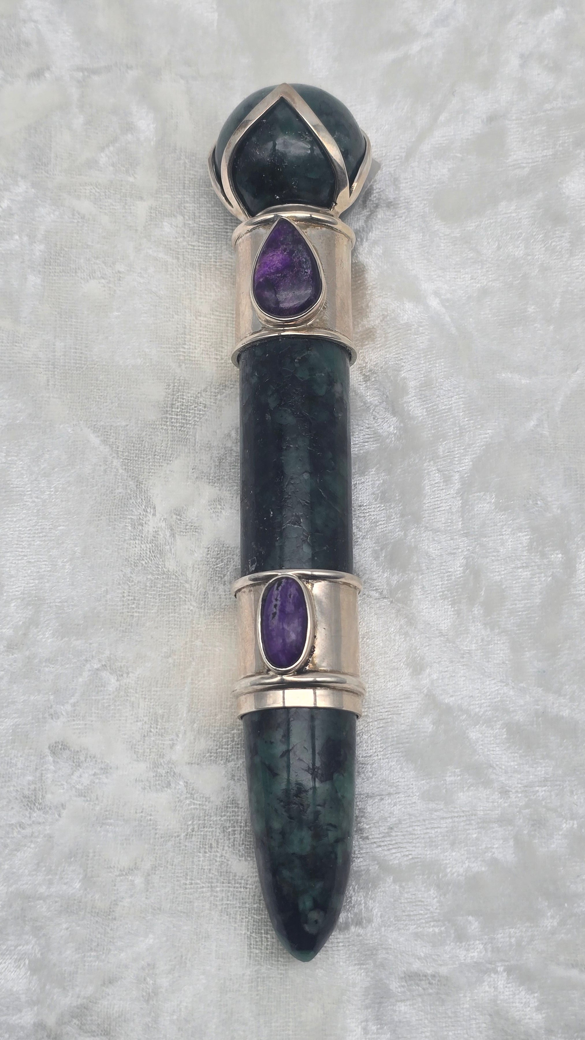 One of a Kind Magic Wand ~ Emerald and Sugilite Wand for Abundance, Health and Spiritual Connection