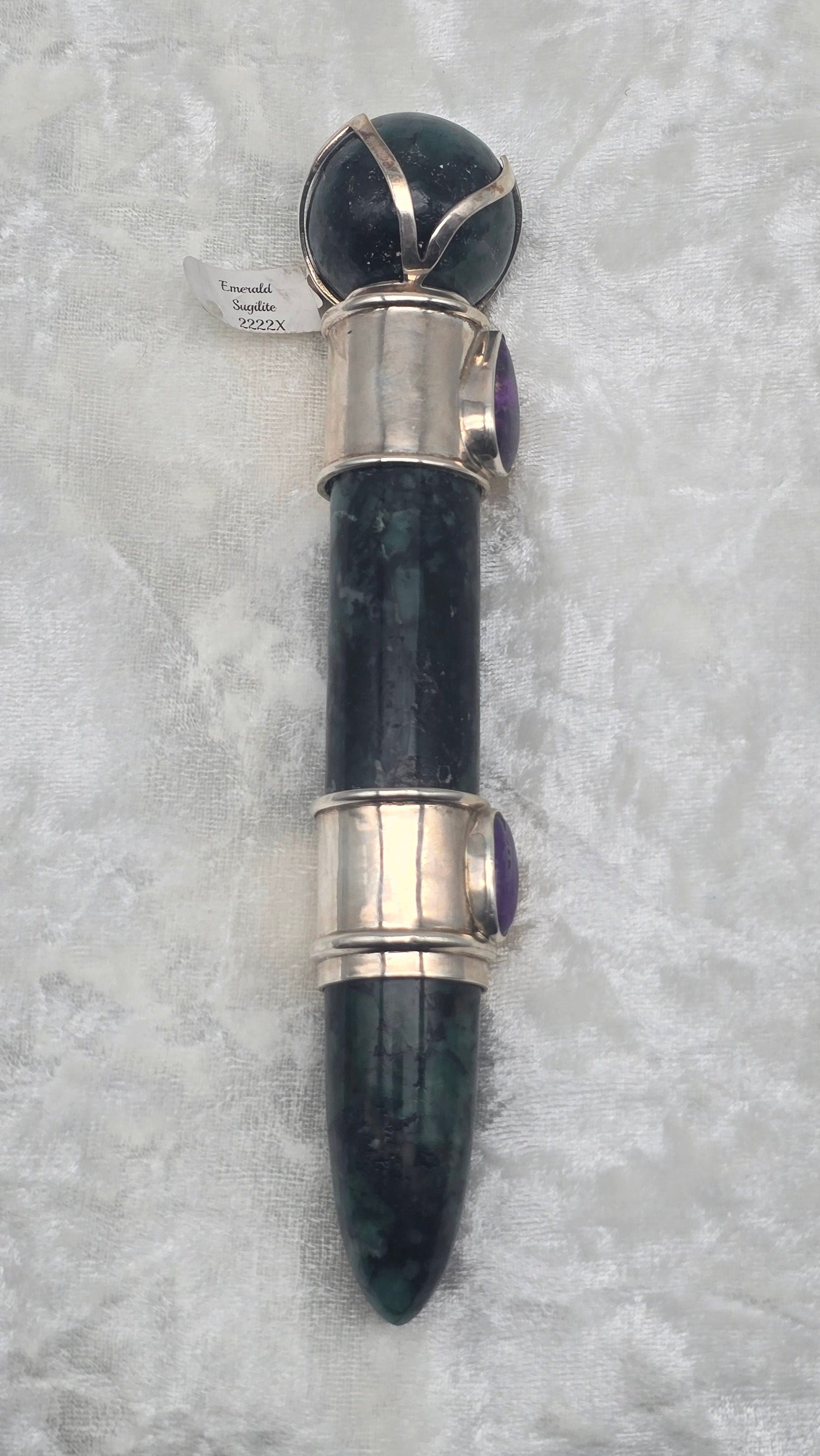 One of a Kind Magic Wand ~ Emerald and Sugilite Wand for Abundance, Health and Spiritual Connection