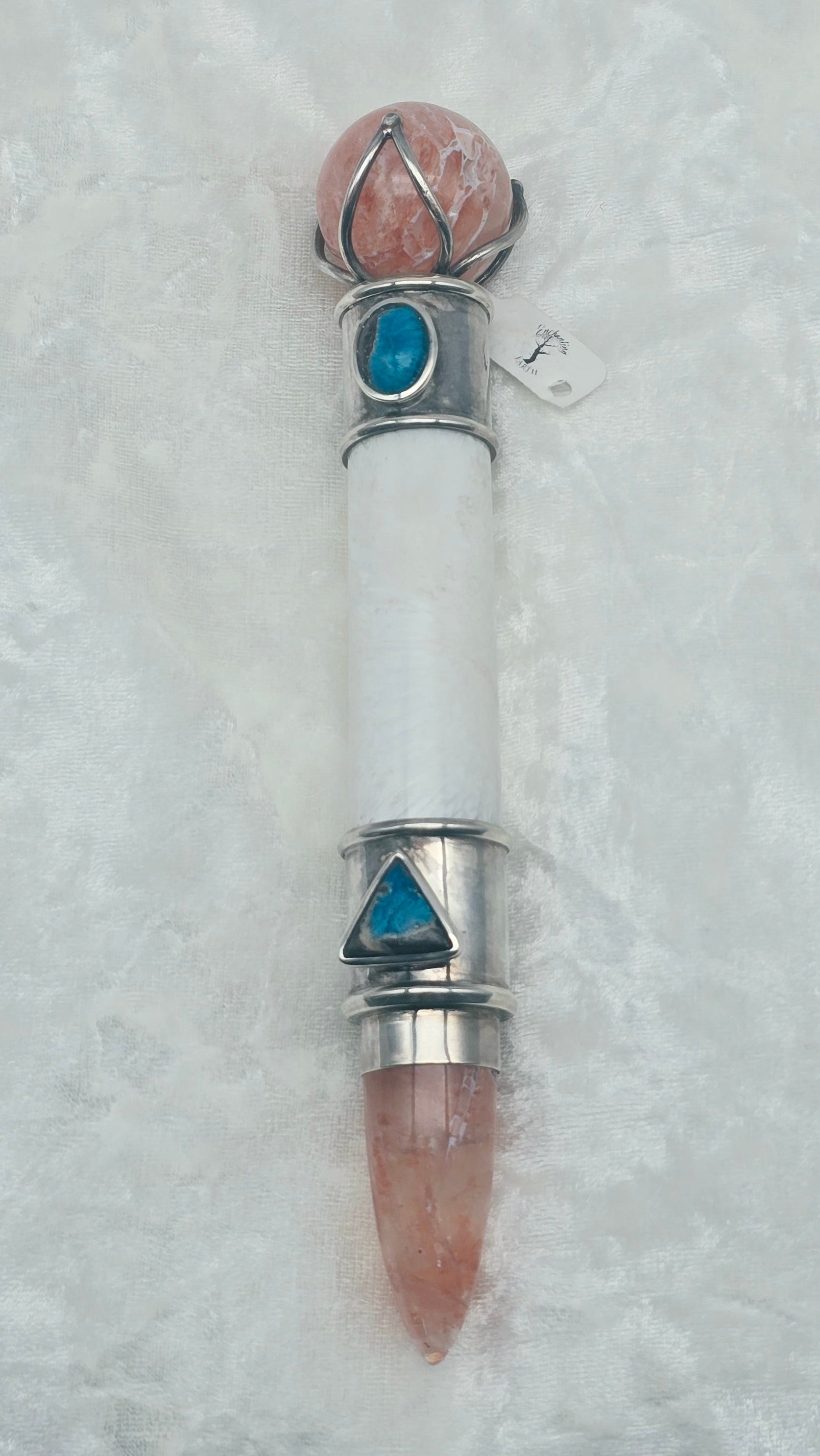 One of a Kind Magic Wand ~ Scolecite & Fire Quartz with Cavansite Gemstones for Ascension, Focus and Enhanced Clairvoyance