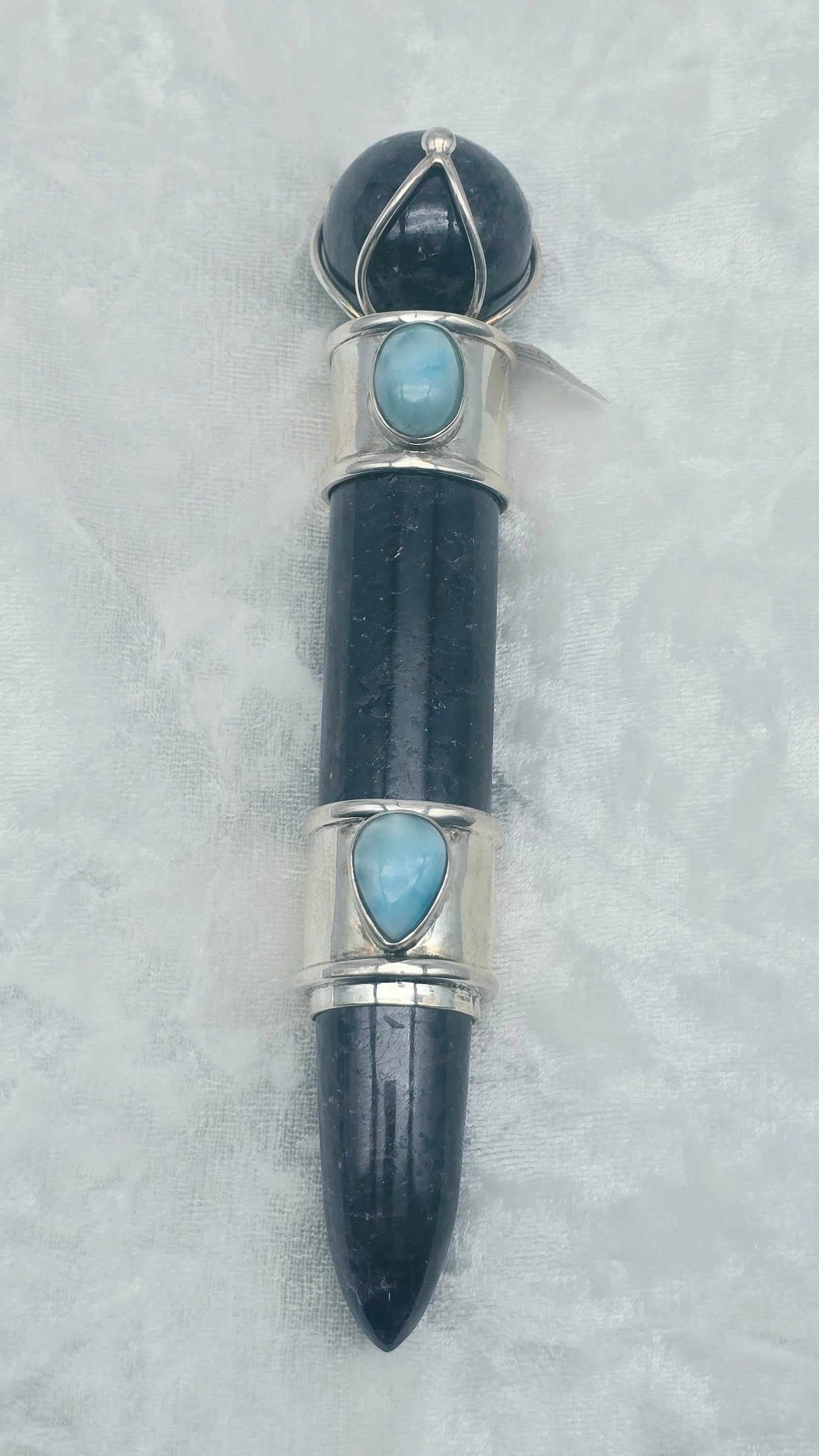 One of a Kind Magic Wand ~ Garnet with Larimar Gemstones for Transformation, Grounding and Meditation