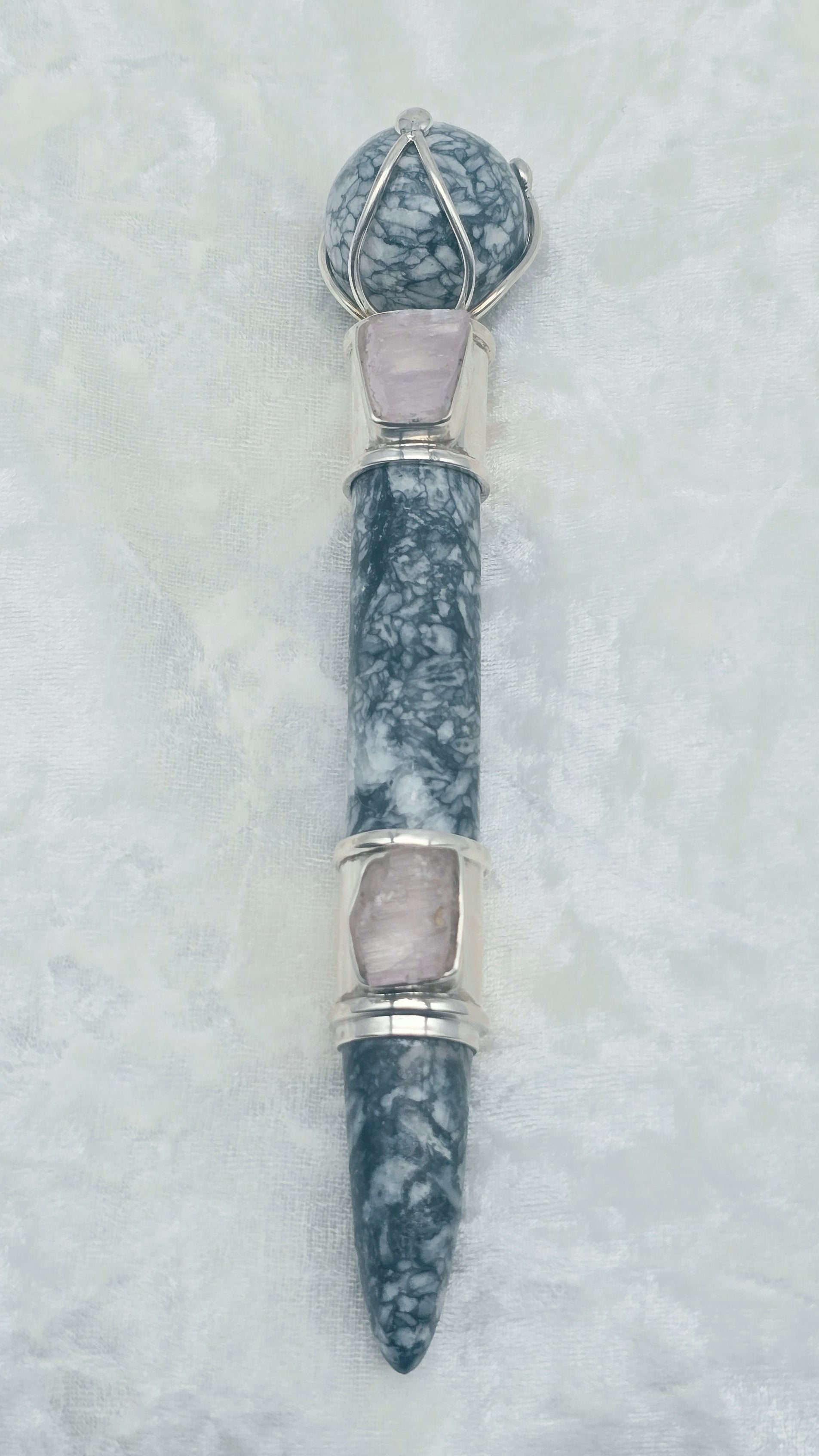 One of a Kind Magic Wand ~ Pinolite and Kunzite Wand for Balance, Awareness and Love