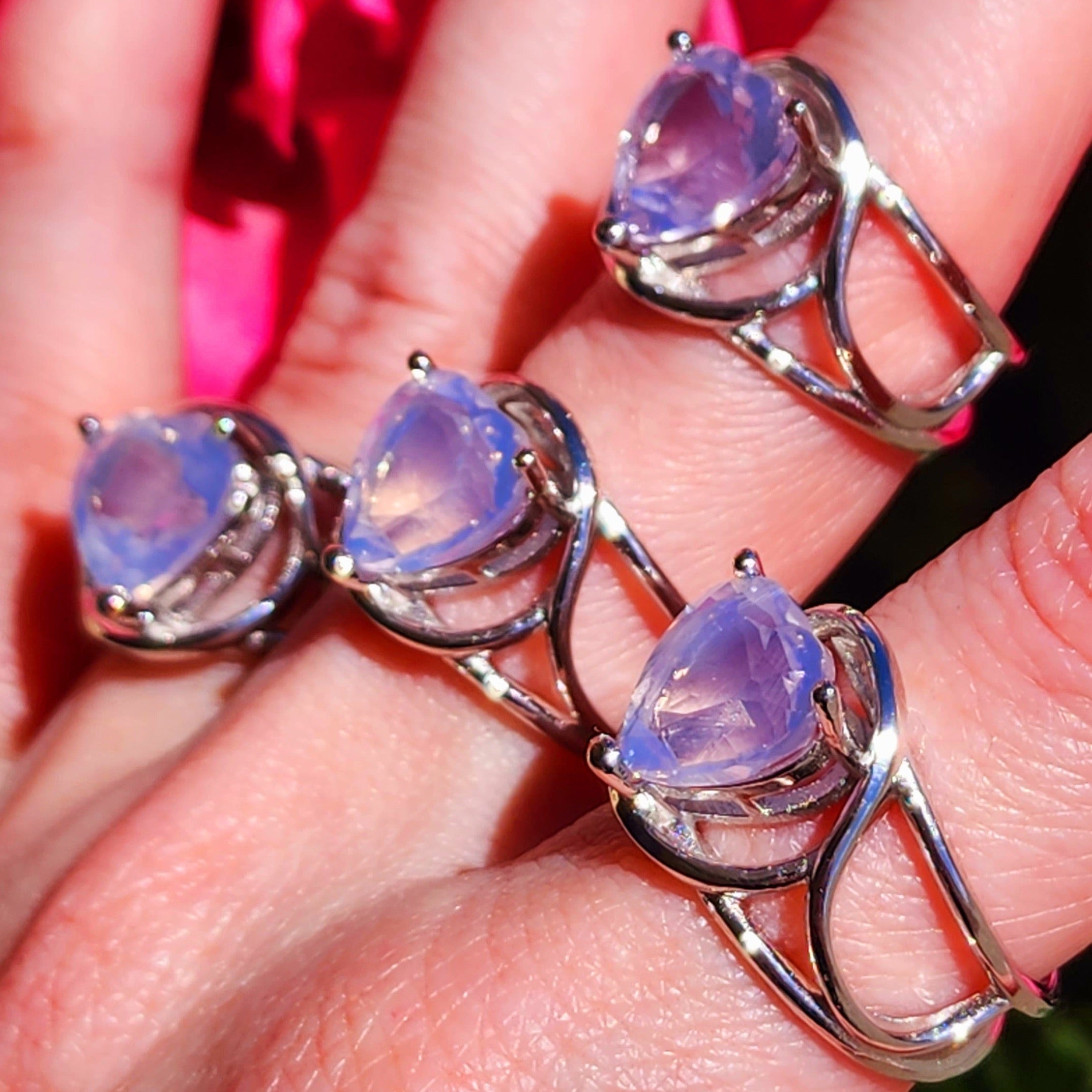 Amethyst "Lavender Moon Quartz" Finger Bracelet Adjustable Ring .925 Silver for Angelic Wisdom