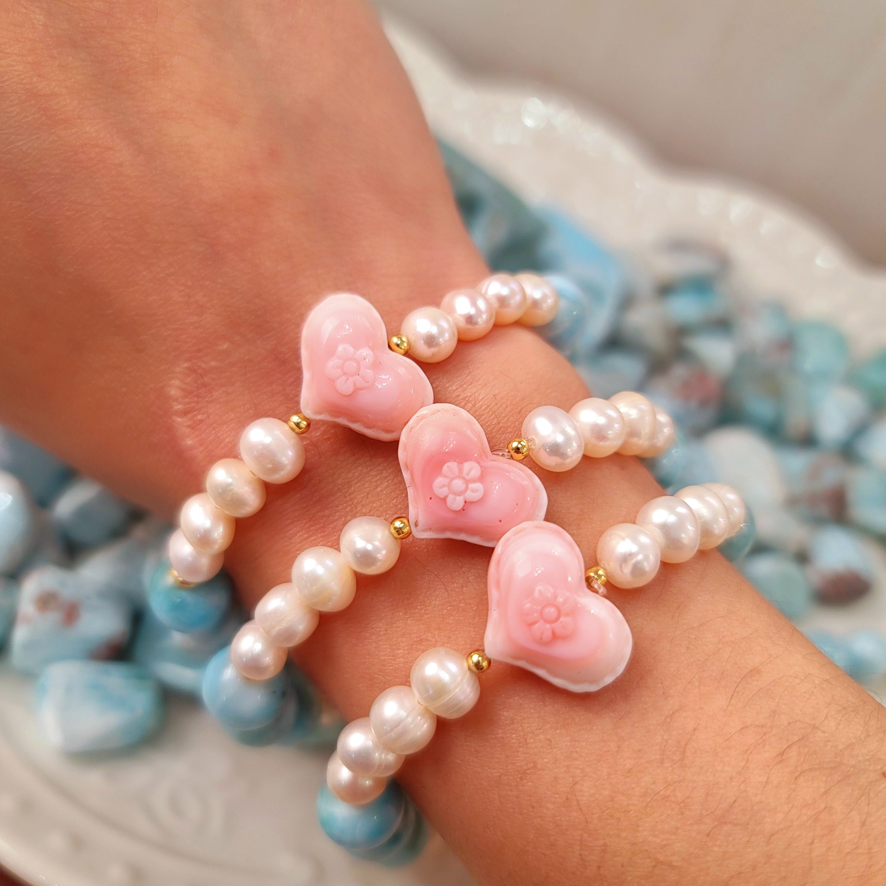 Beach Dreams Conch Shell Heart, Larimar & Pearl Bracelet for Peace and Tranquility