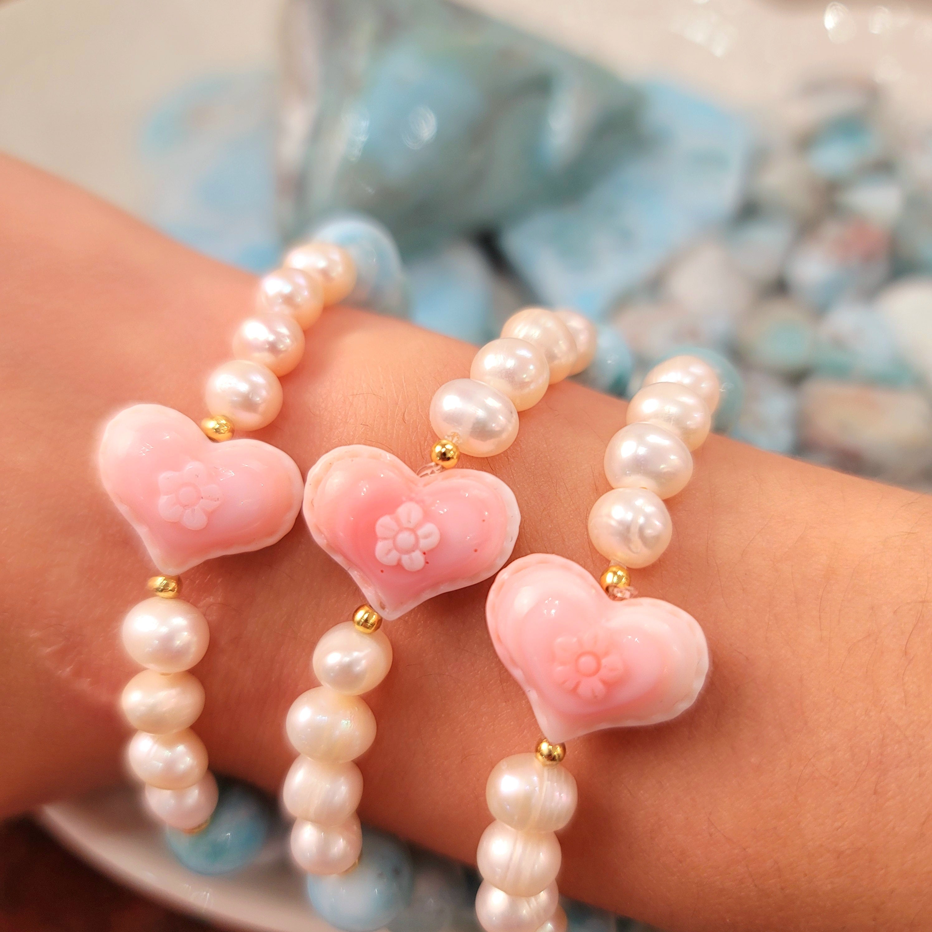 Beach Dreams Conch Shell Heart, Larimar & Pearl Bracelet for Peace and Tranquility