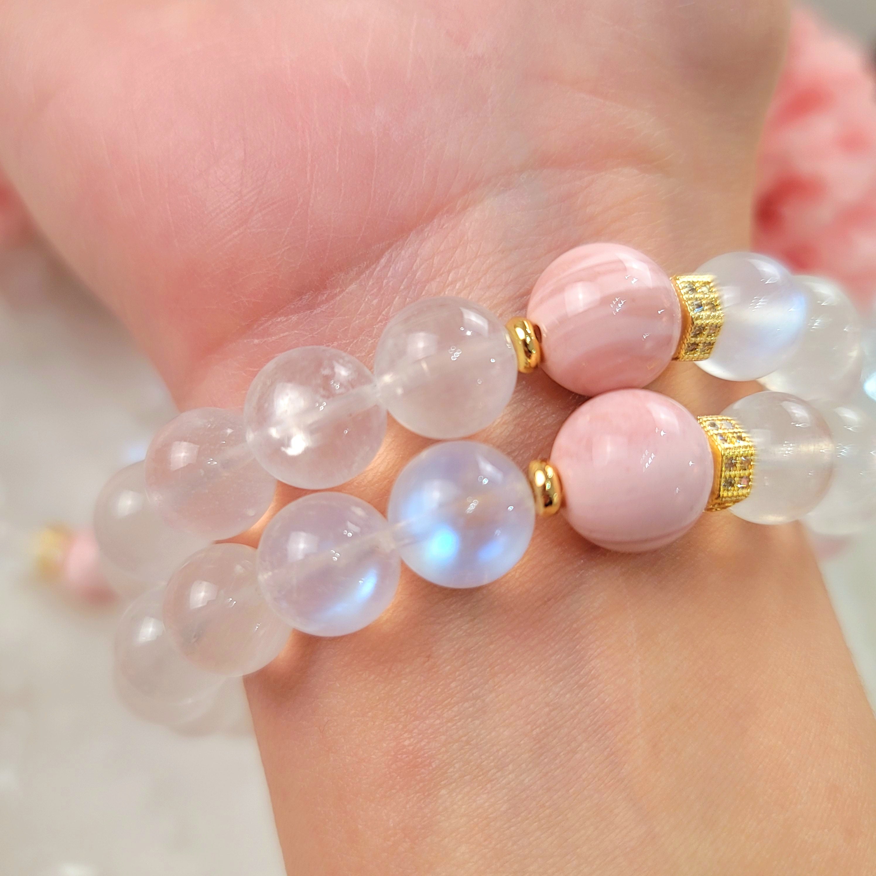 Rainbow Moonstone and Pink Opal Bracelet (AAA Grade) for Embracing your Divine Feminine Energy and New Beginnings