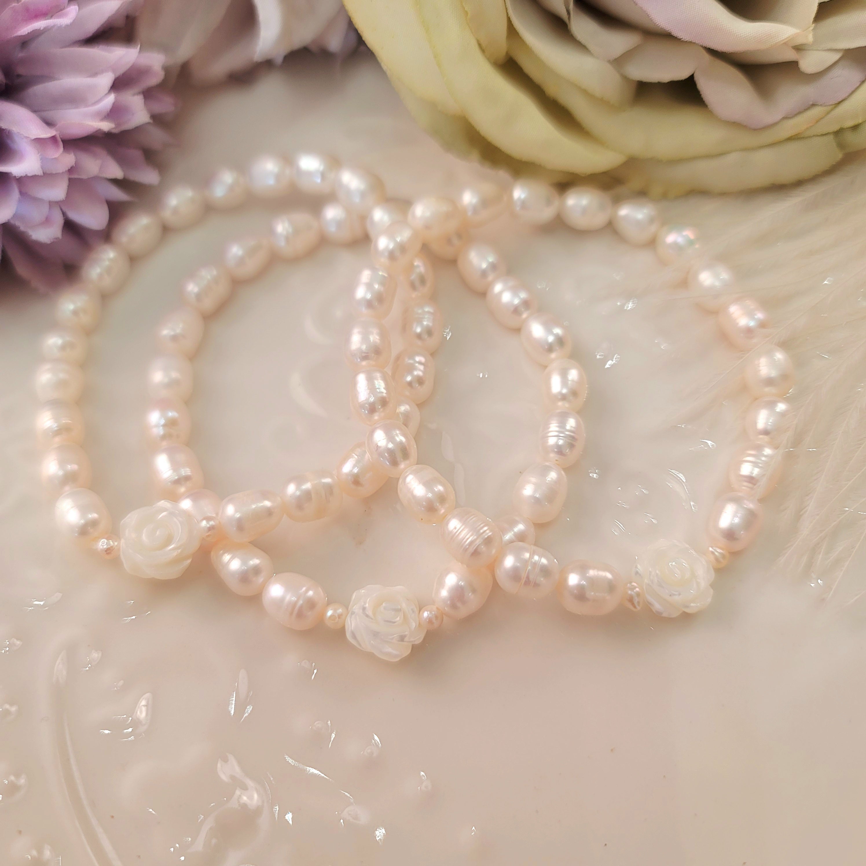 Freshwater Pearl Rose Bracelet for Abundance, Honesty and Wisdom