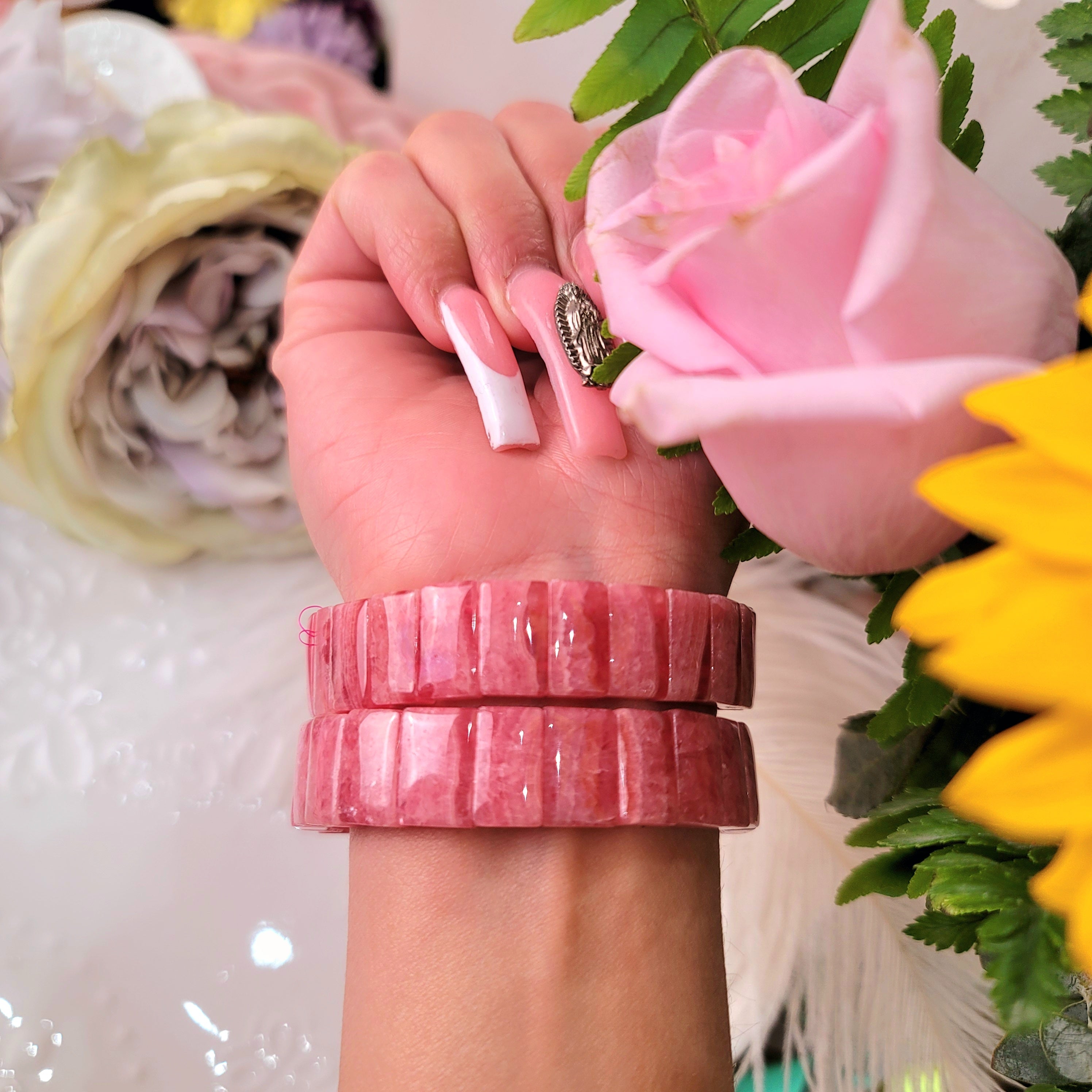 Rhodochrosite Stretchy Bangle Bracelet (AAA) for Healing your Heart