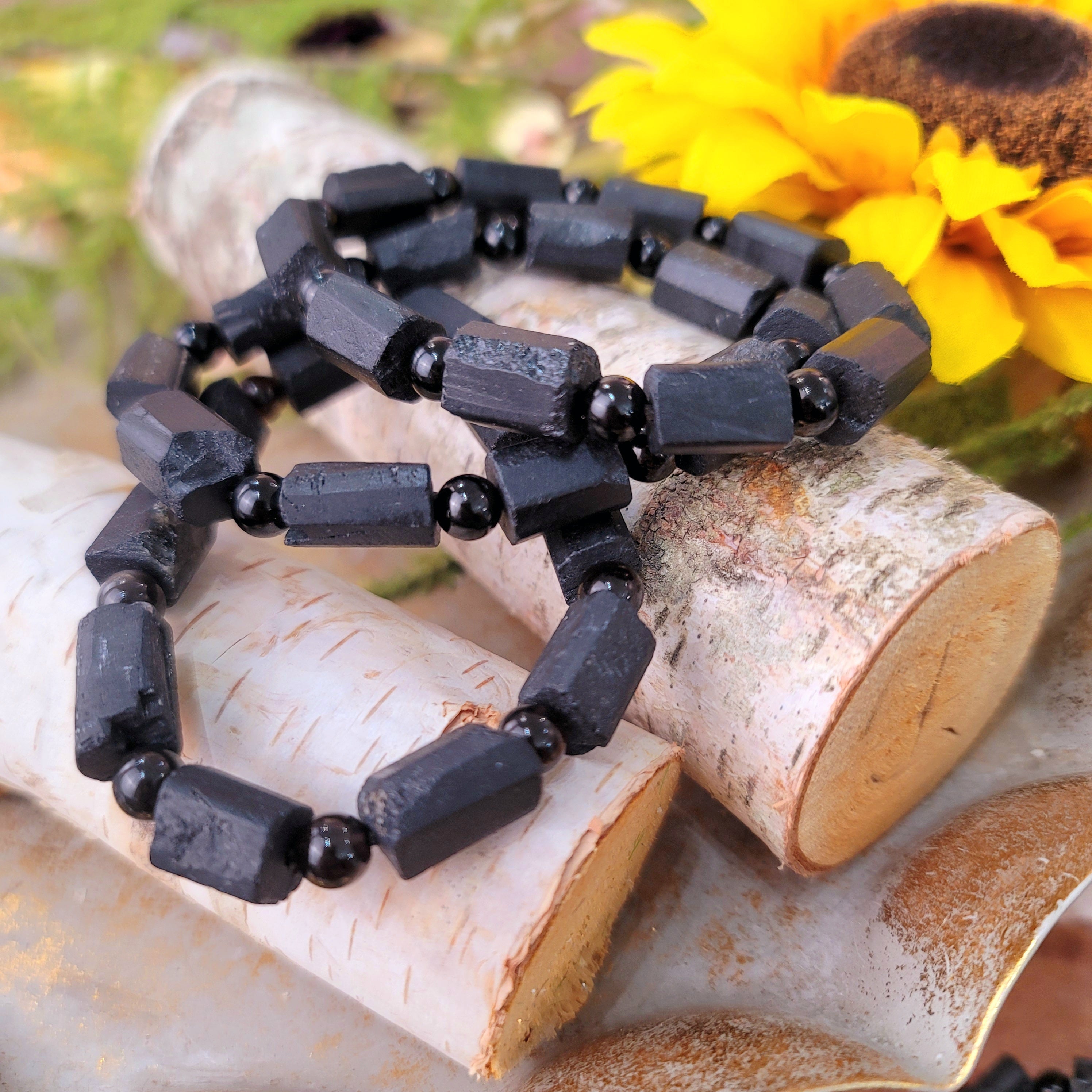 Black Tourmaline Raw & Black Obsidian Bracelet for Protection and Purification
