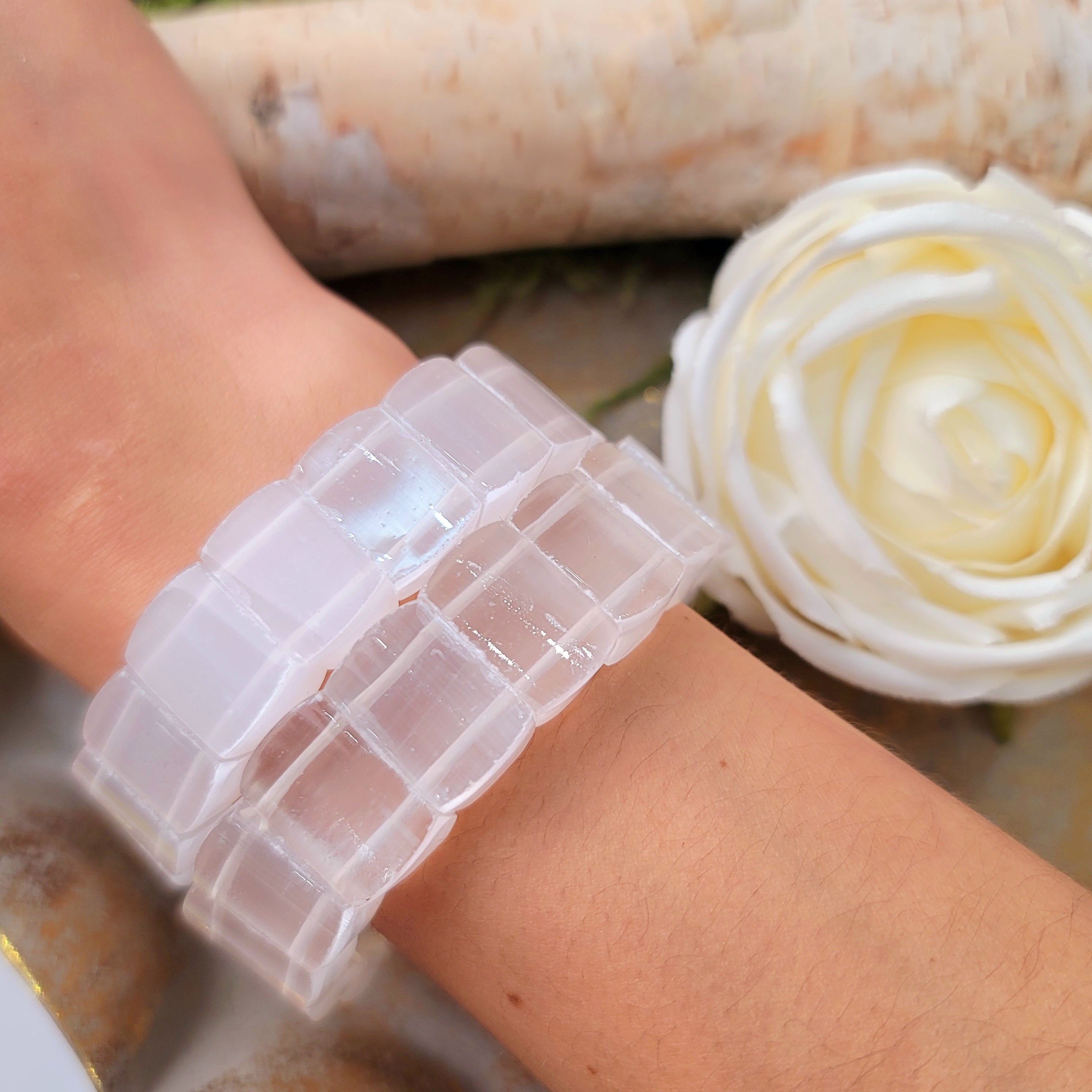 Selenite Stretchy Bangle Bracelet for Healing and Purification and Cleansing