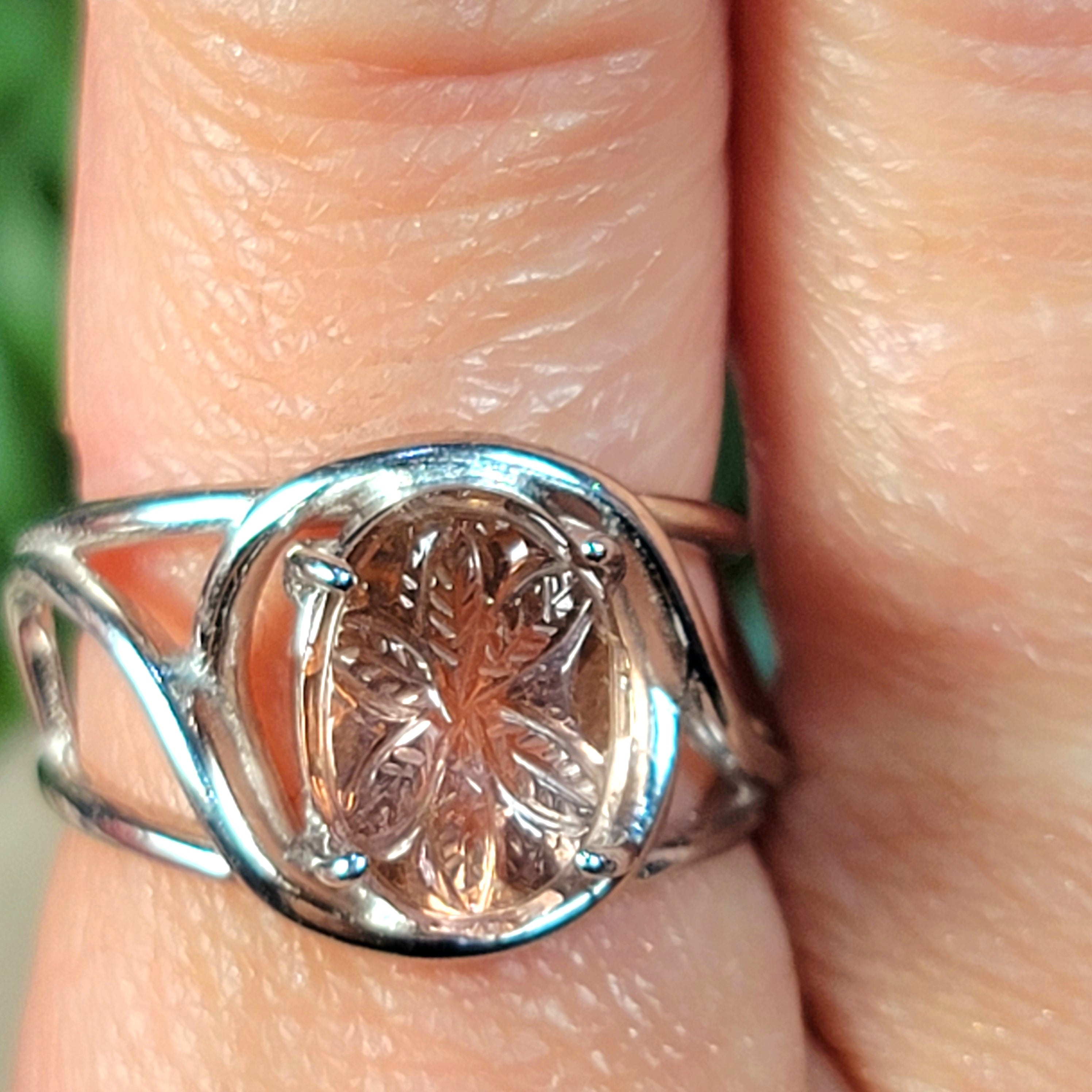 Pink Tourmaline Flower Finger Bracelet Adjustable Ring for Healing, Joy and Love