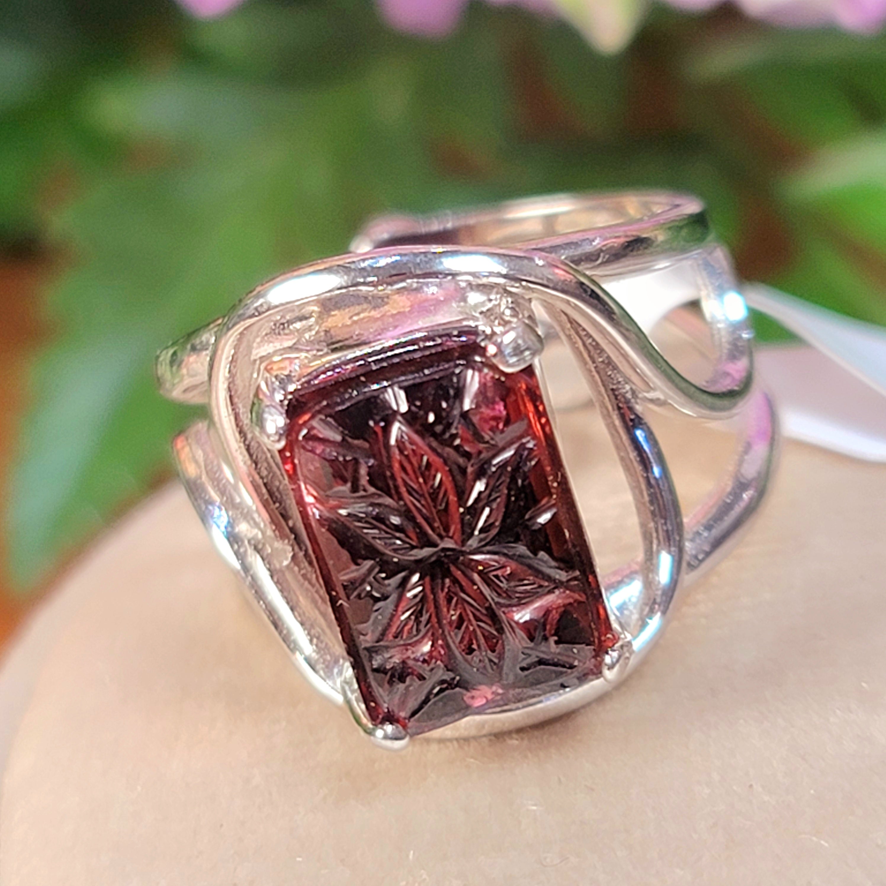 Red Tourmaline Flower Finger Bracelet Adjustable Ring for Revitalizing your Passion for Life