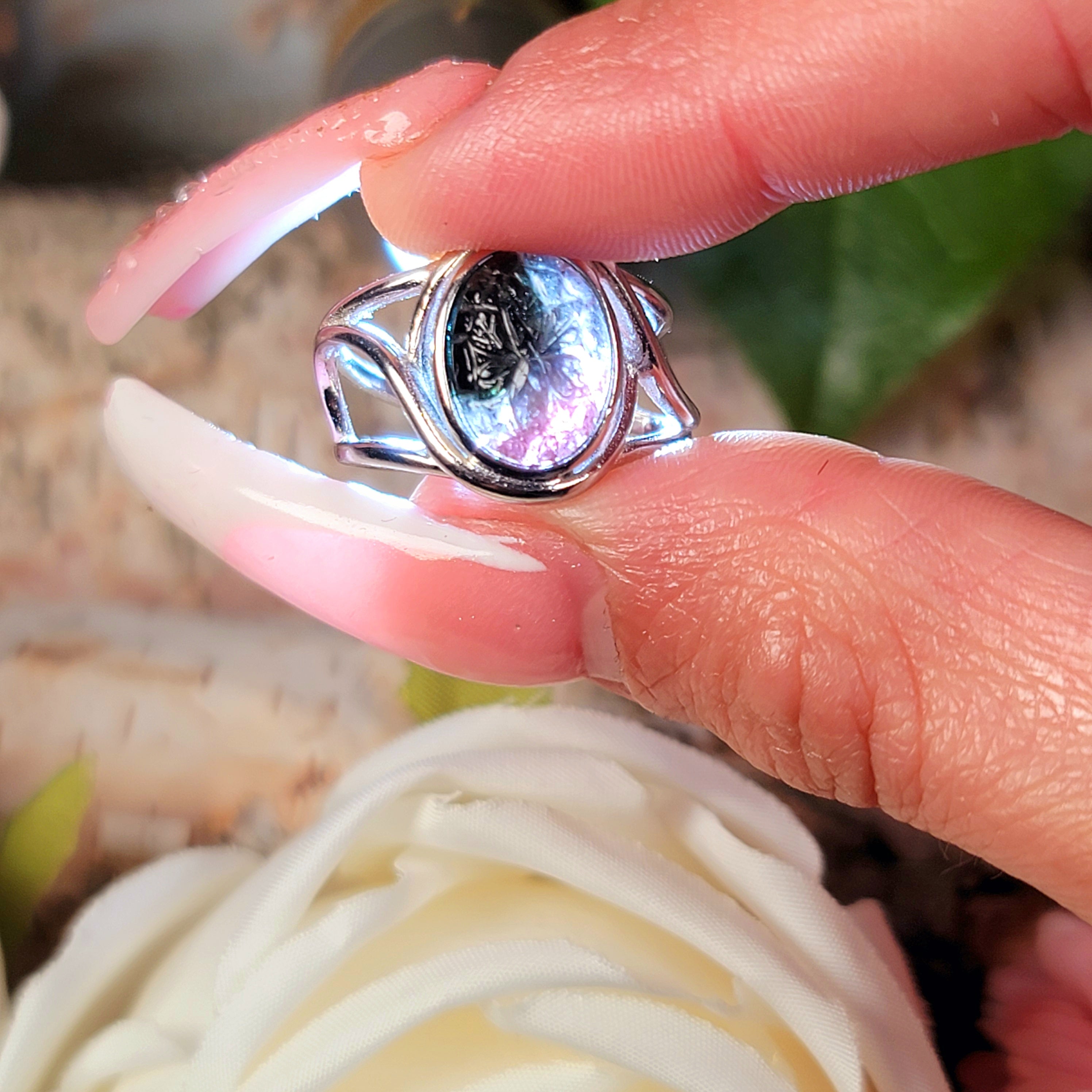 Watermelon Tourmaline Flower Finger Bracelet Adjustable Ring for Healing, Joy and Love