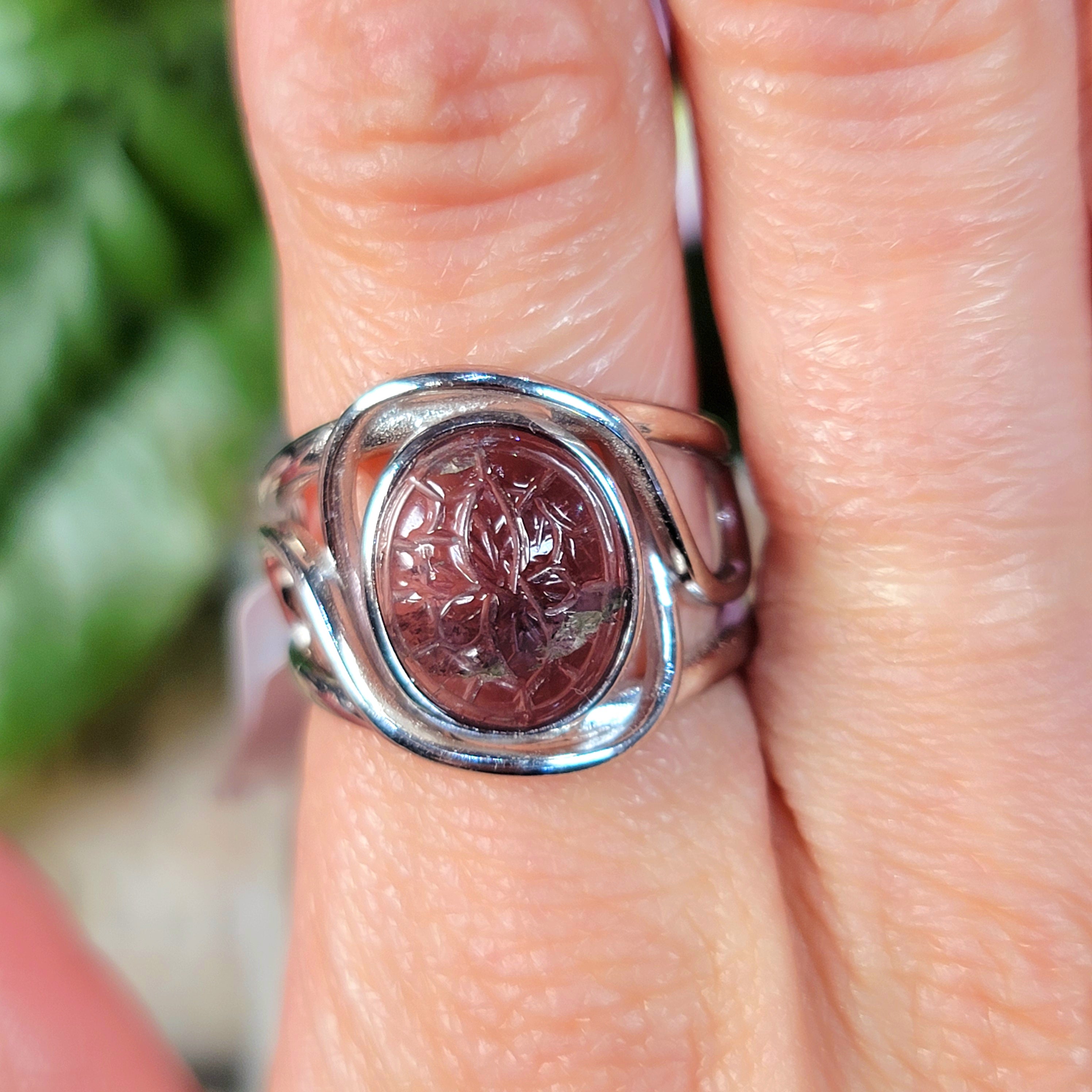 Watermelon Tourmaline Flower Finger Bracelet Adjustable Ring for Revitalizing your Passion for Life