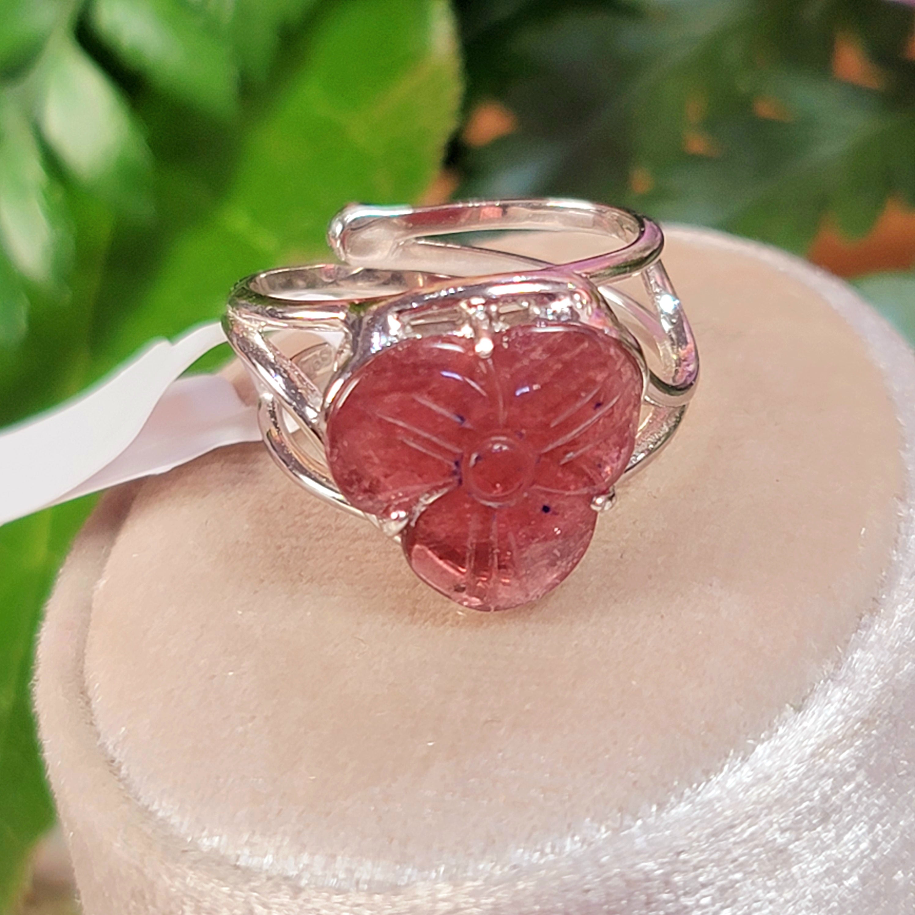 Red Tourmaline Carved Flower Finger Bracelet Adjustable Ring for Revitalizing your Passion for Life