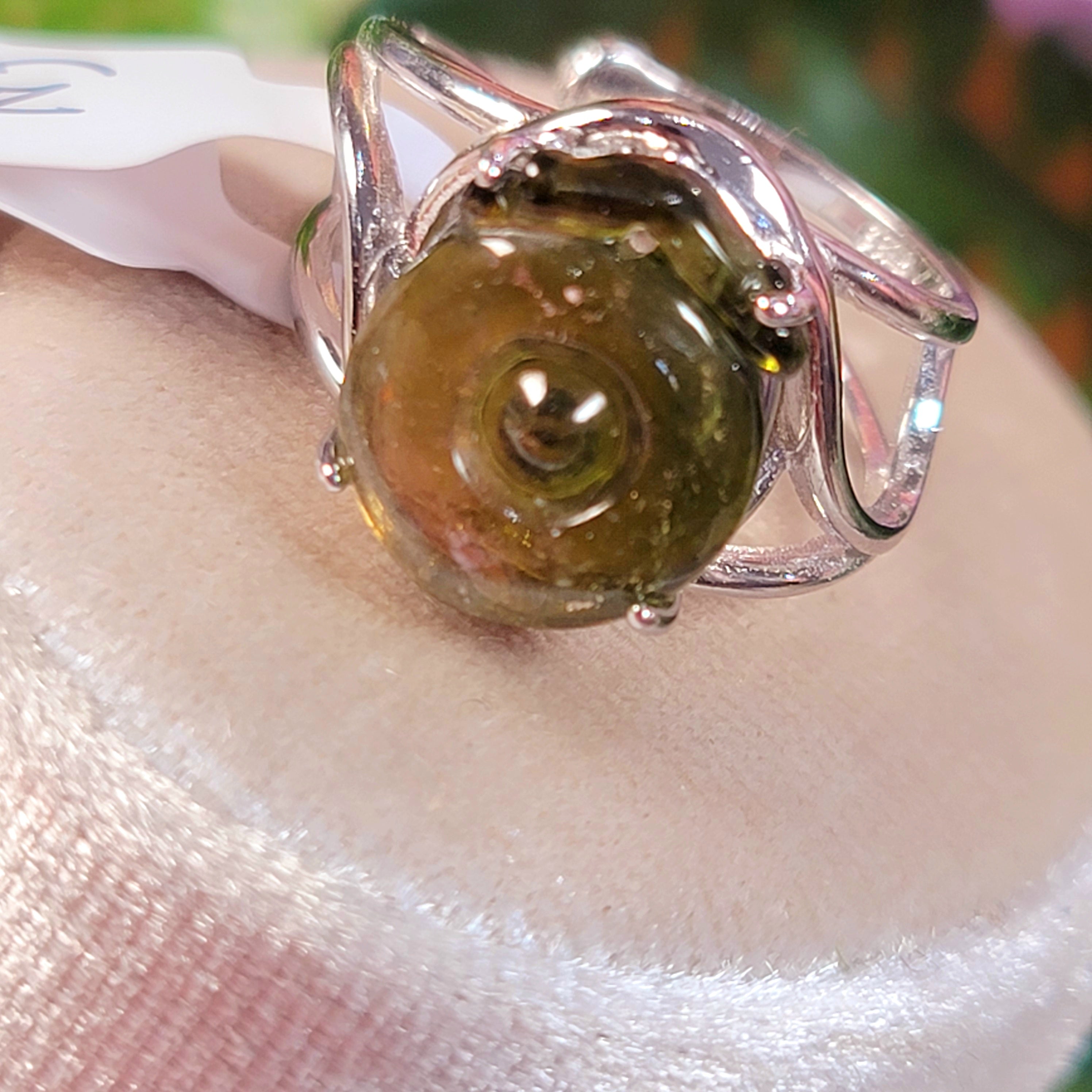 Green Tourmaline Carved Ruyi Finger Bracelet Adjustable Ring for Healing, Joy and Love