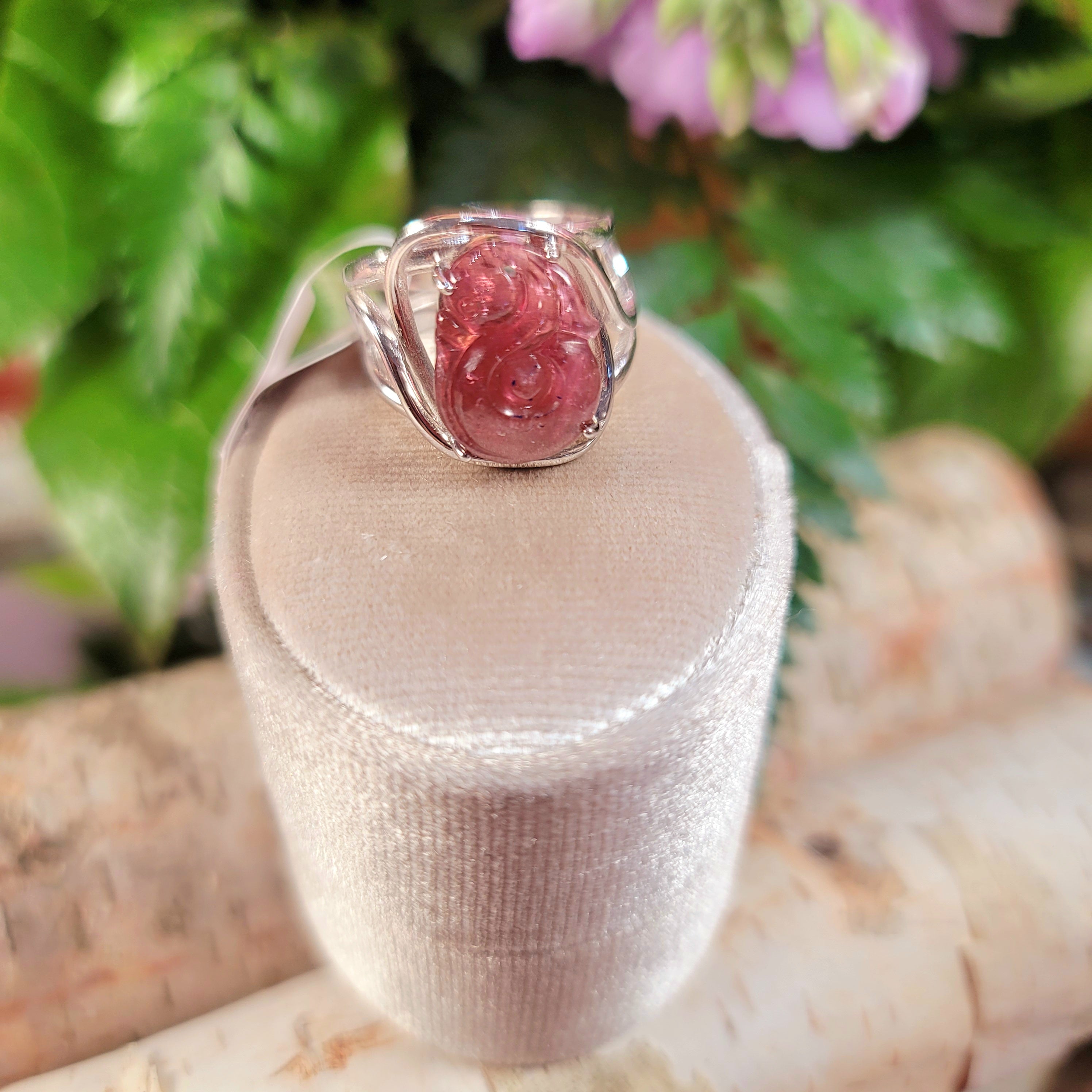 Red Tourmaline Carved Ruyi Finger Bracelet Adjustable Ring for Revitalizing your Passion for Life