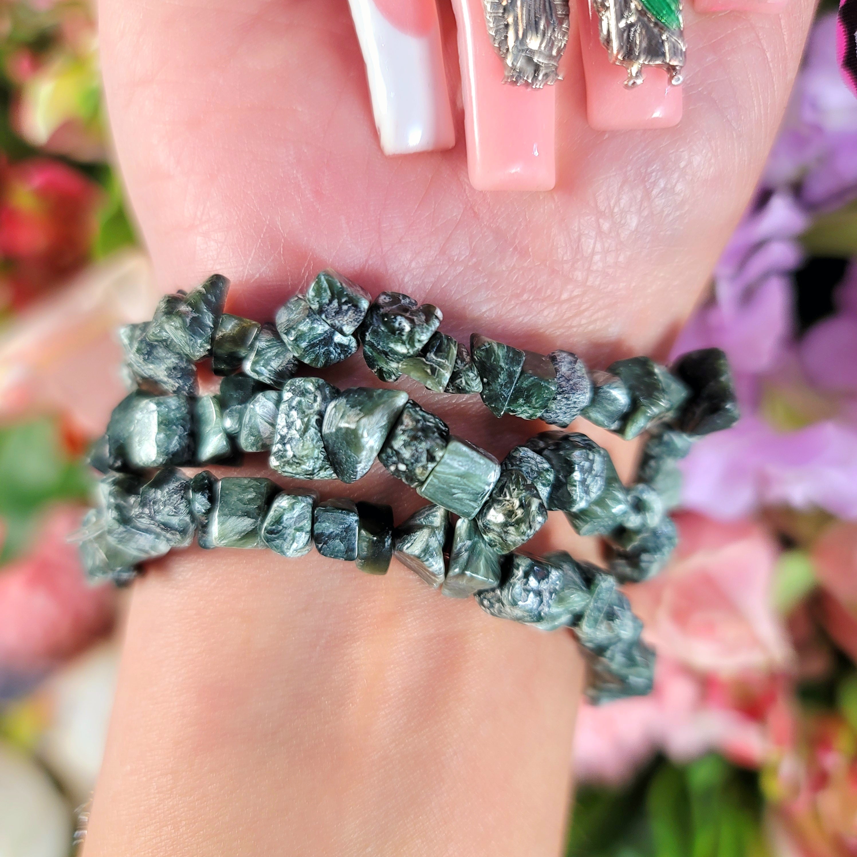 Seraphinite Chip Bracelet for Meditation, Overall Healing & Cellular Regeneration