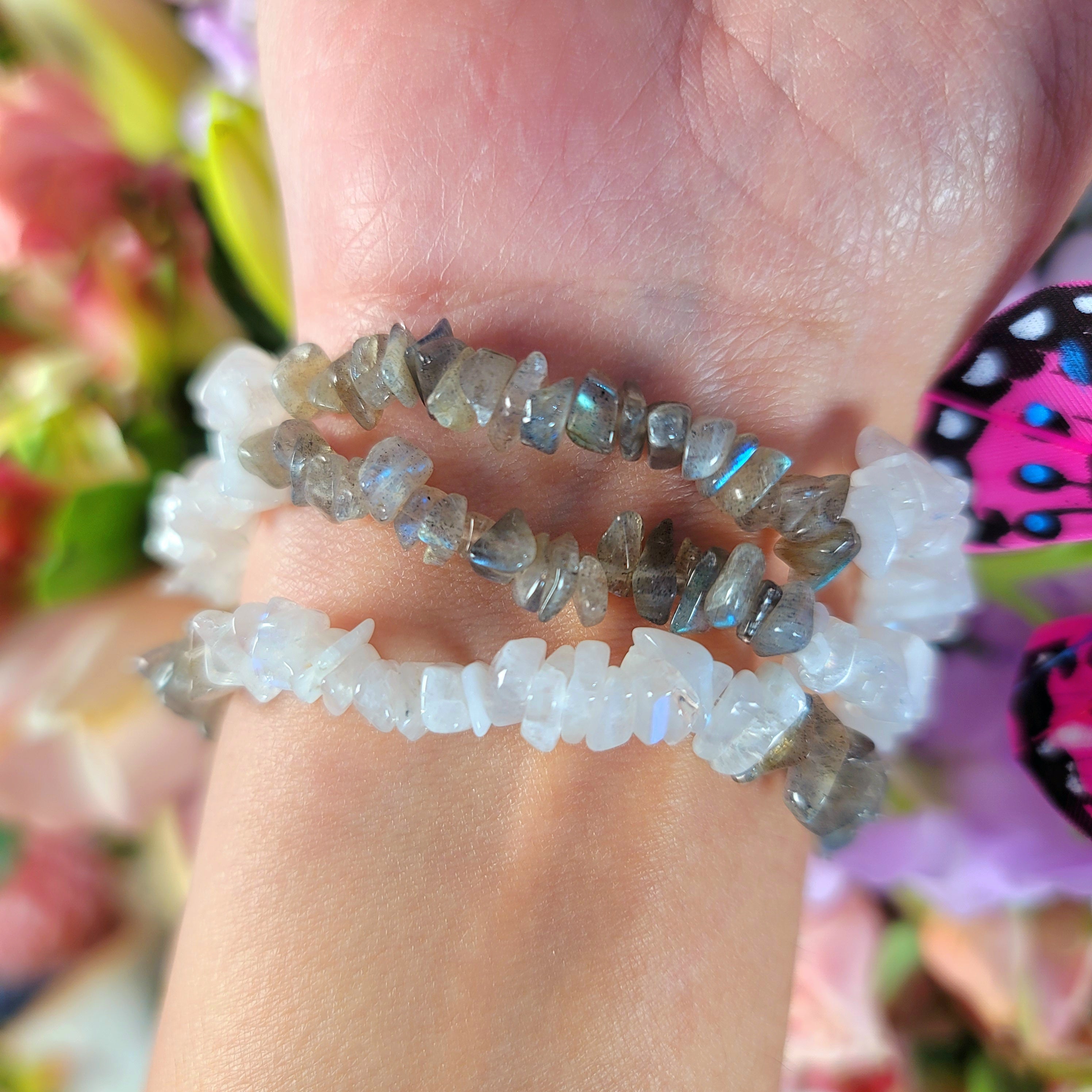 Labradorite & Rainbow Moonstone Chip Bracelet for Trusting Yourself on your Journey