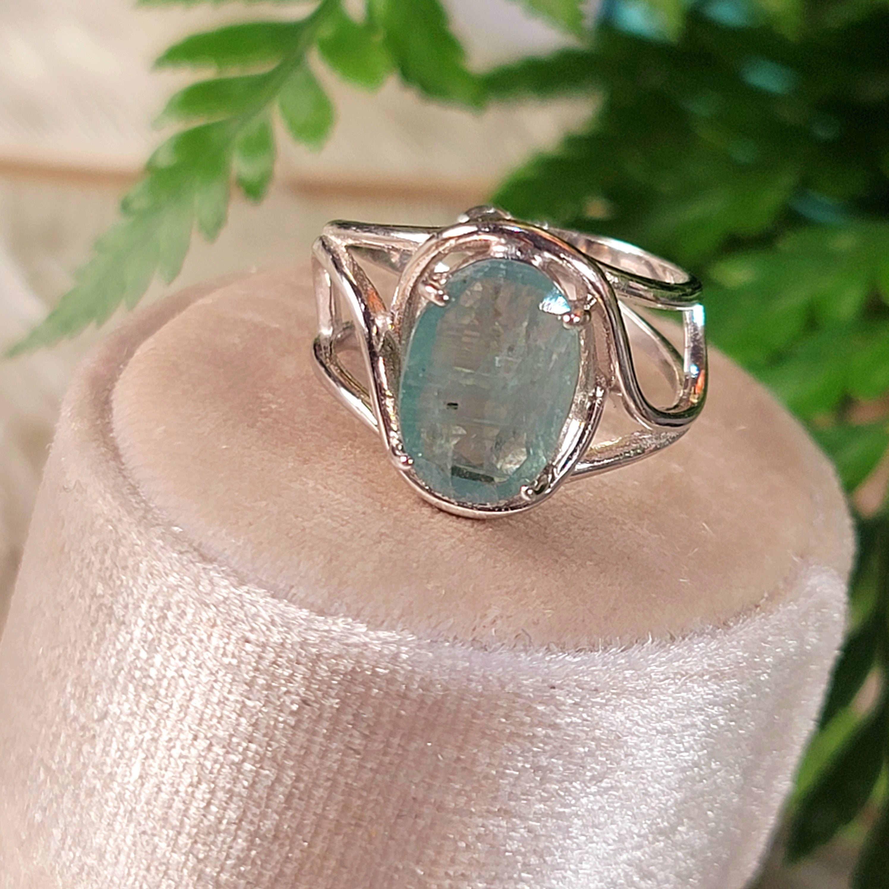 Green Kyanite Finger Cuff Adjustable Ring .925 Silver for Alignment, Balance and Meditation