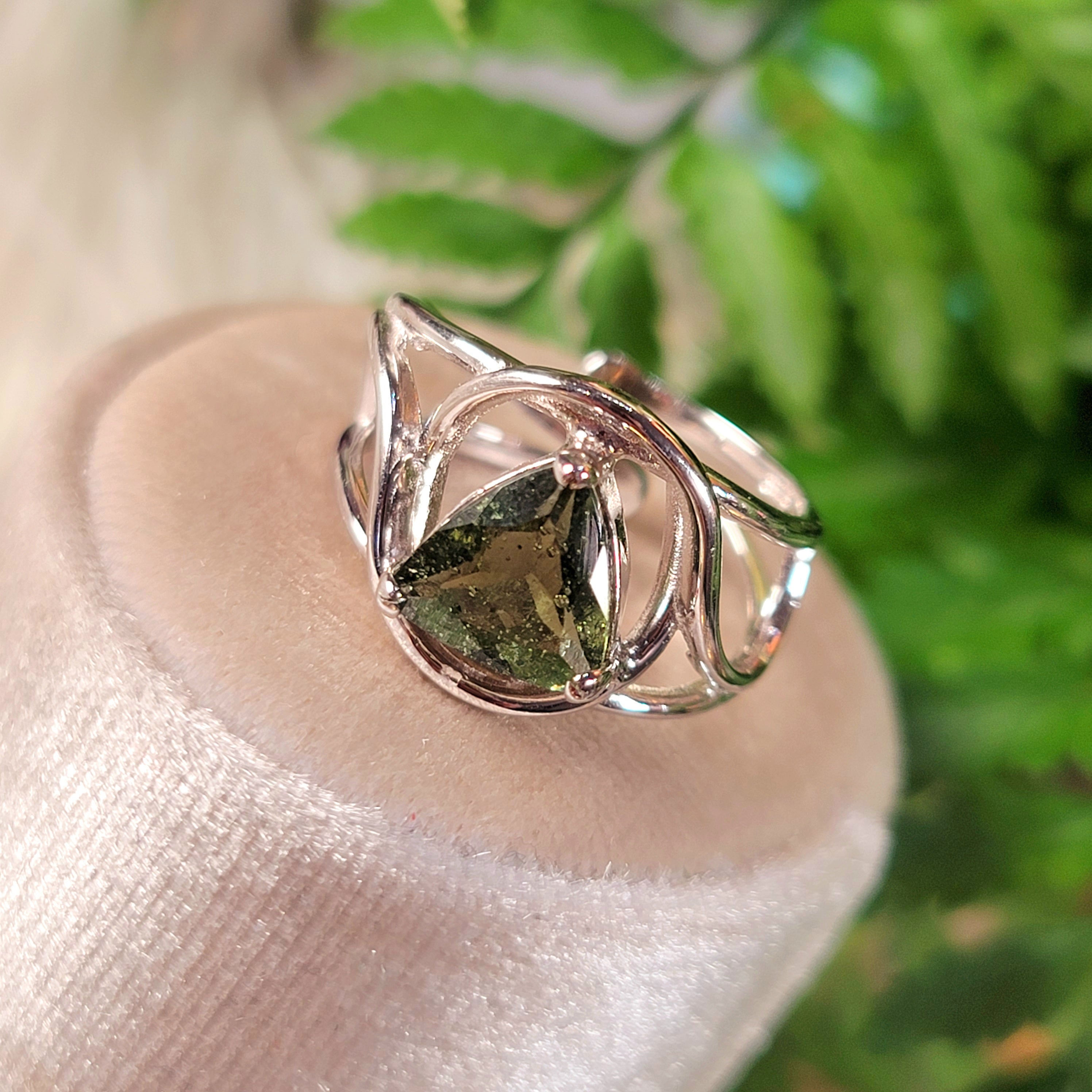 Moldavite Magical Finger Bracelet Adjustable Ring .925 Silver for Manifesting Your Dream Life