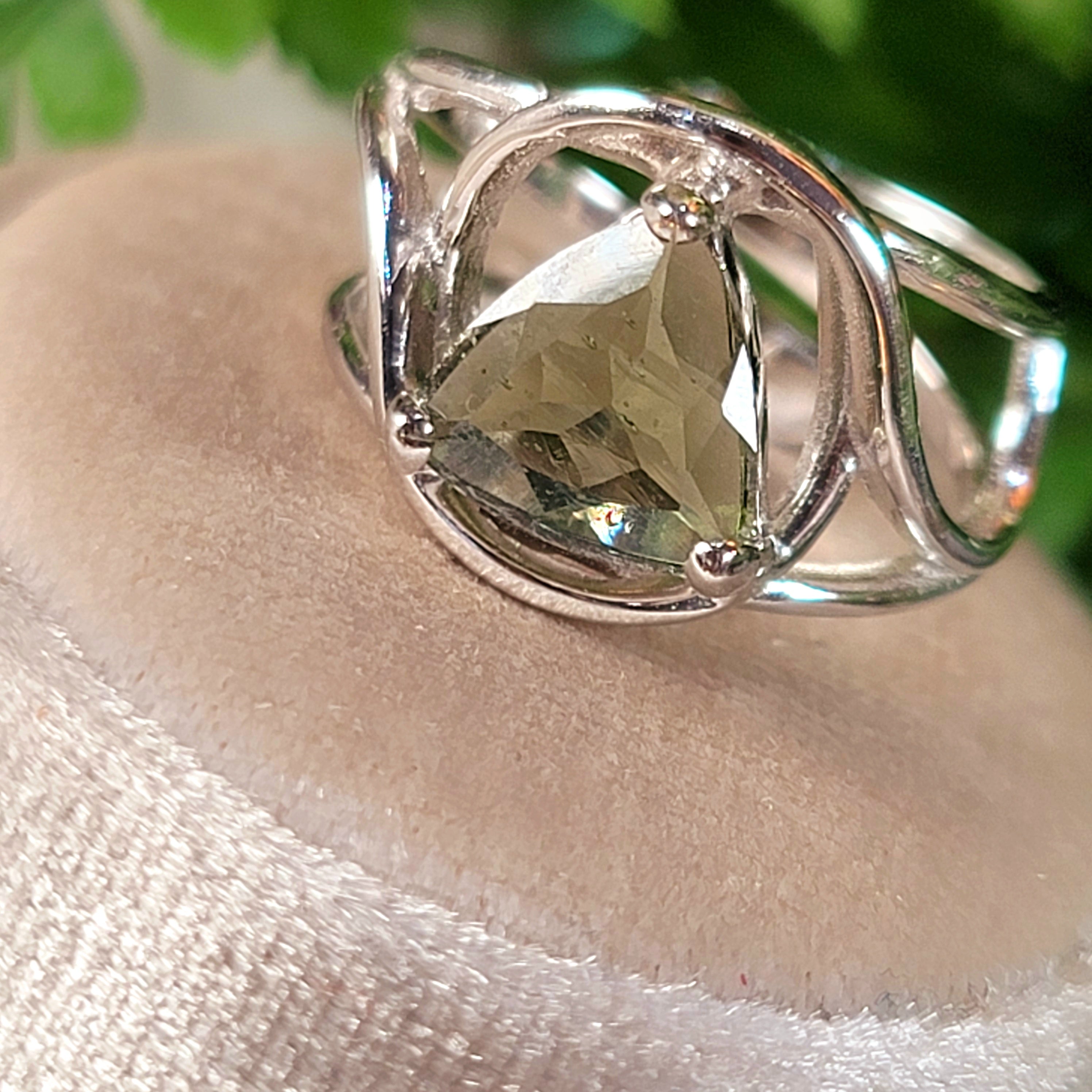 Moldavite Magical Finger Bracelet Adjustable Ring .925 Silver for Manifesting Your Dream Life