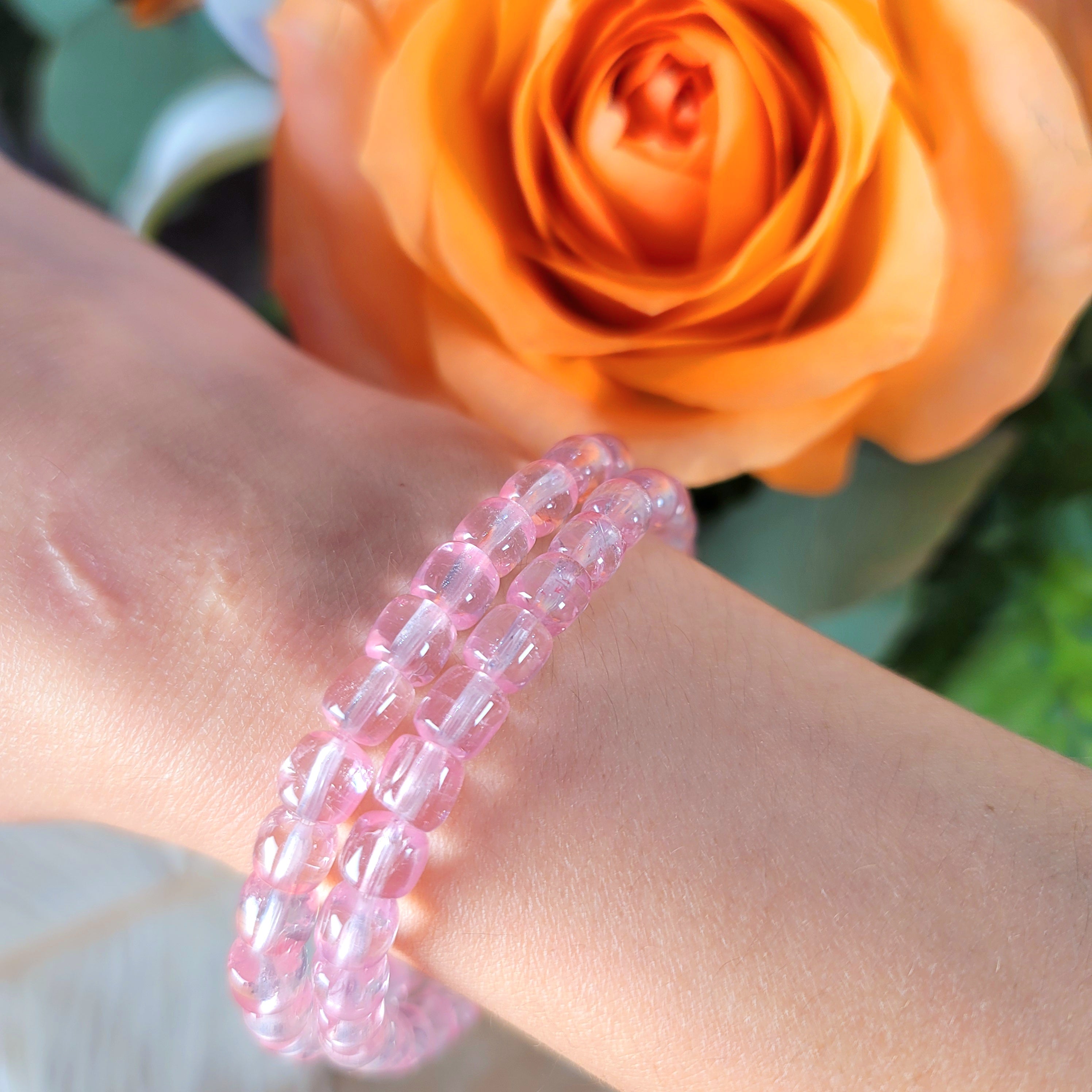 Pink Topaz Marshmallow Bracelet for Honesty, Forgiveness, Positivity & Relaxation