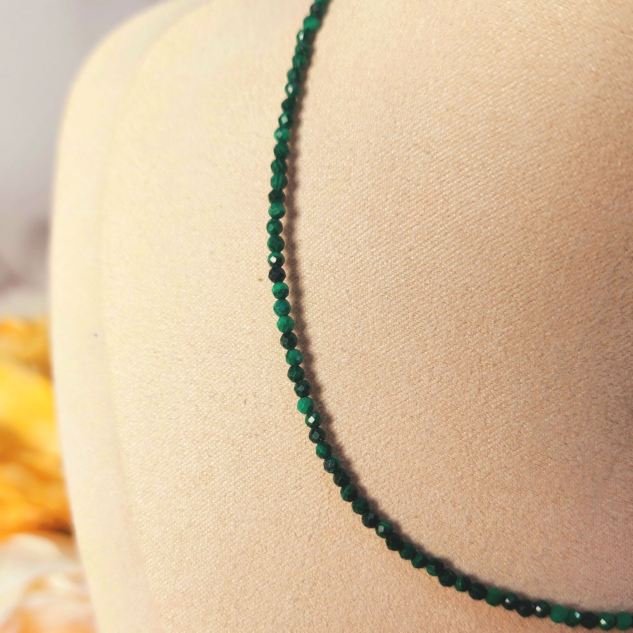 Malachite Micro Faceted Choker/Layering Necklace (AA Grade) for Abundance, Protection and Transformation