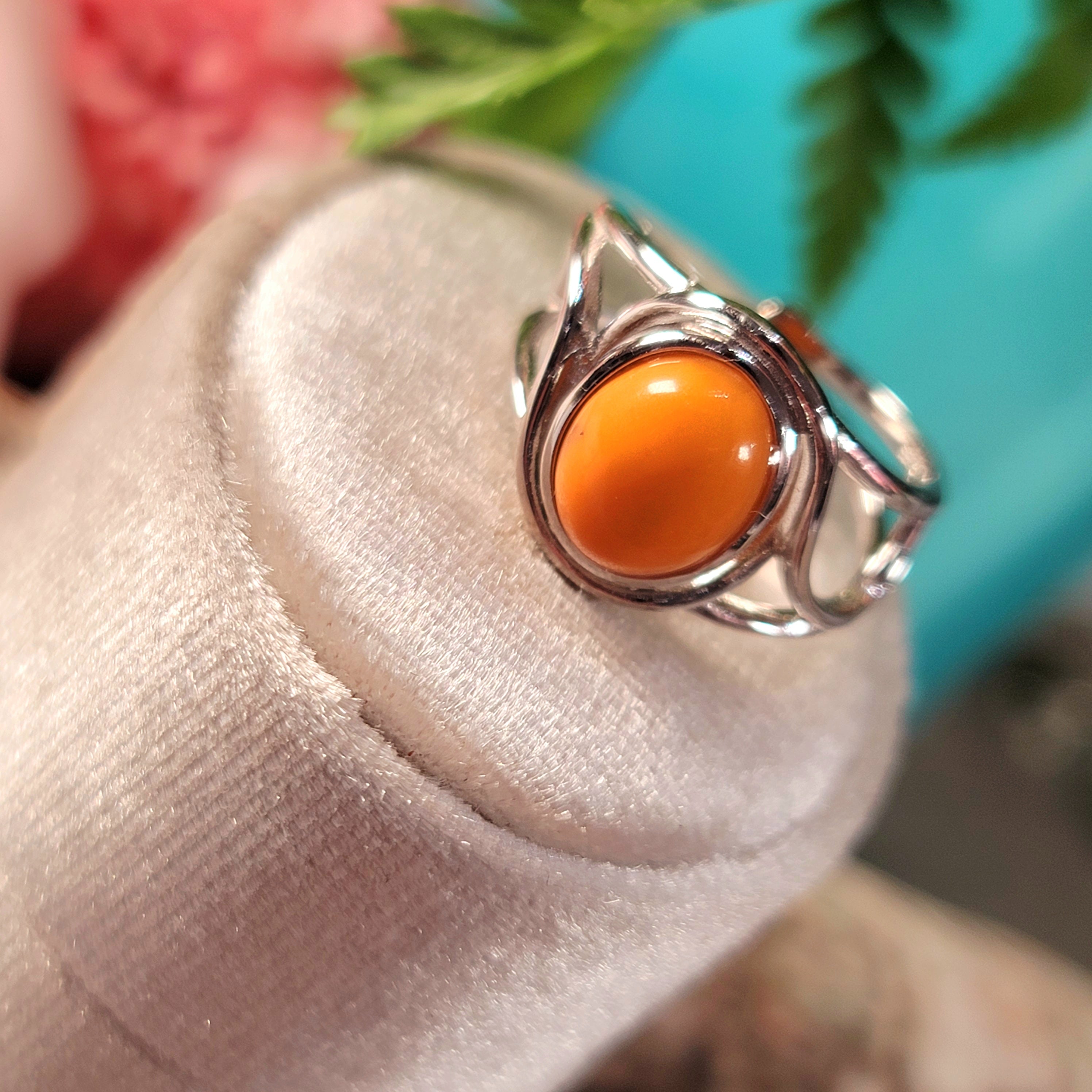 Baltic Butterscotch Amber Finger Cuff Adjustable Ring .925 Silver for for Joy and Optimism