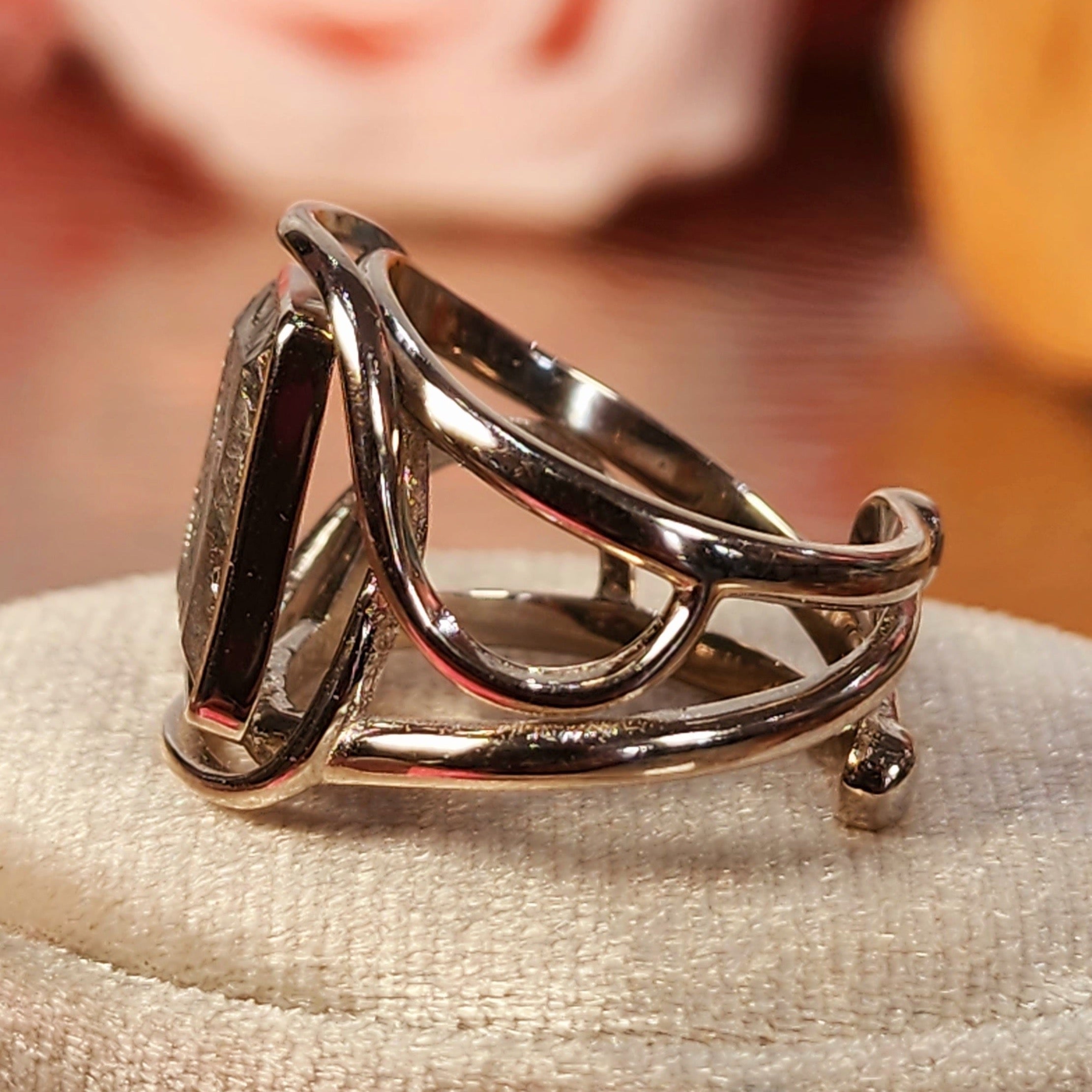 Meteorite Finger Cuff .925 Sterling Silver Adjustable Ring for Spiritual Awakening