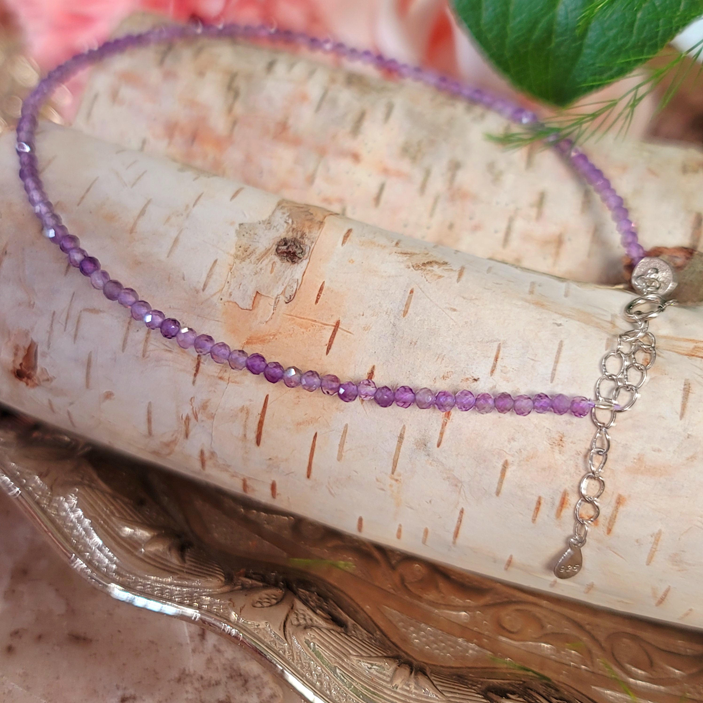 Amethyst Micro Faceted Anklet .925 Silver for Intuitively Following your Soul's Path