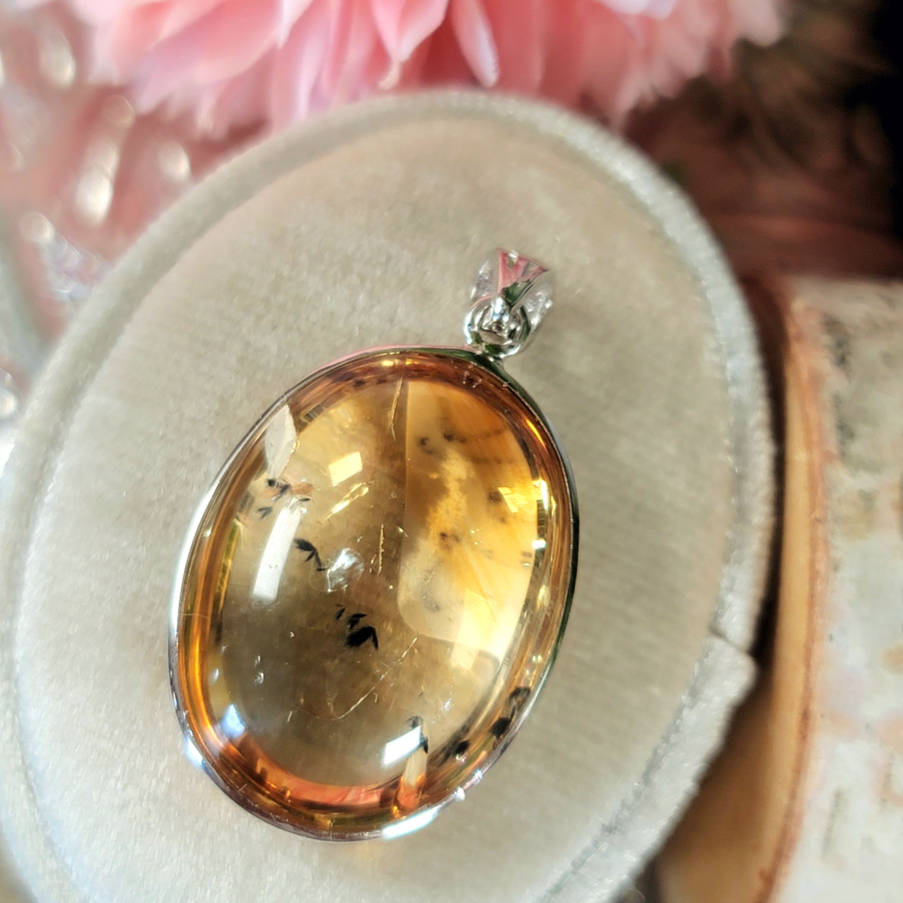 Citrine with Hollandite Pendant .925 Sterling Silver for Abundance on your Soul's Path