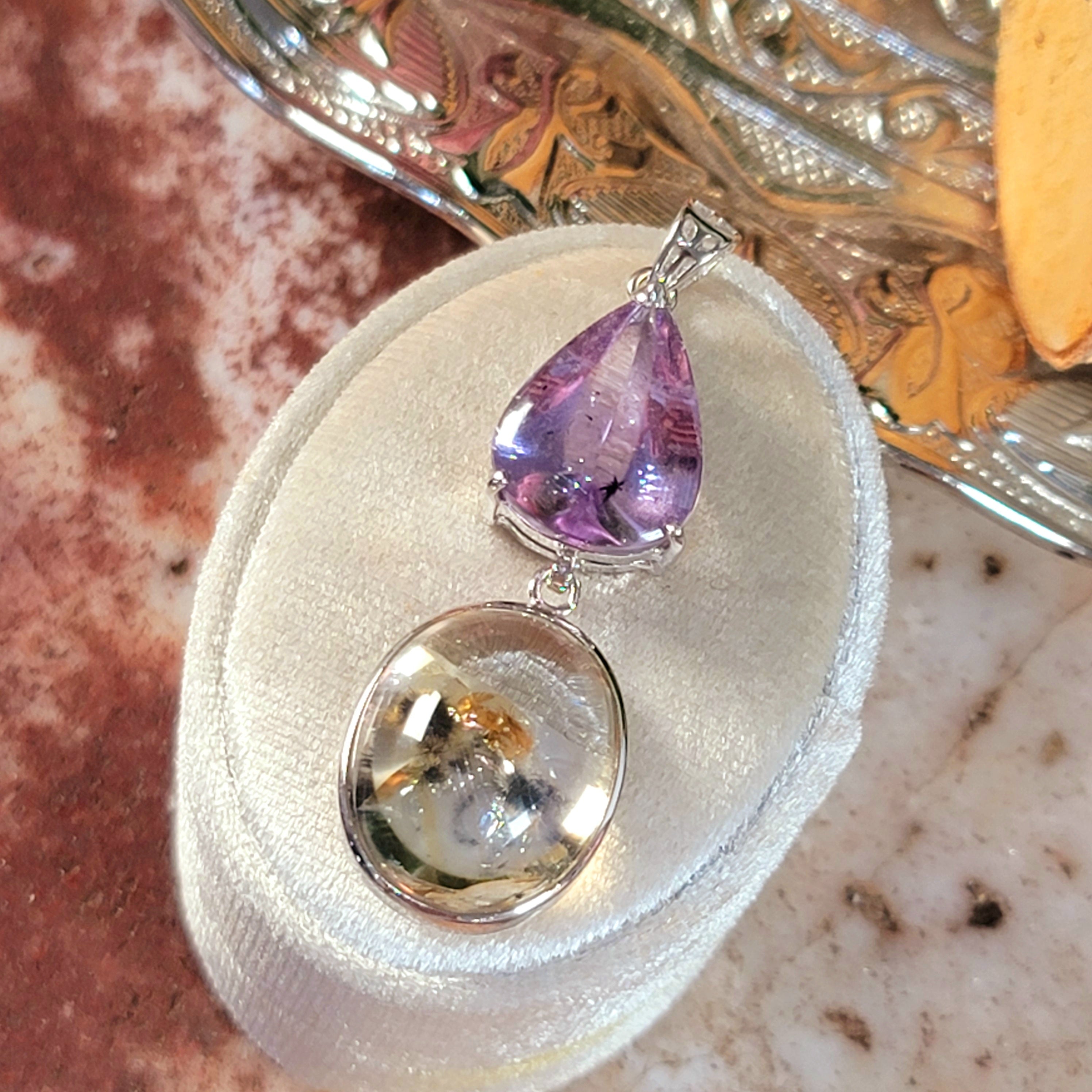 Amethyst x Citrine with Hollandite Pendant .925 Sterling Silver for Awakening your Psychic Gifts
