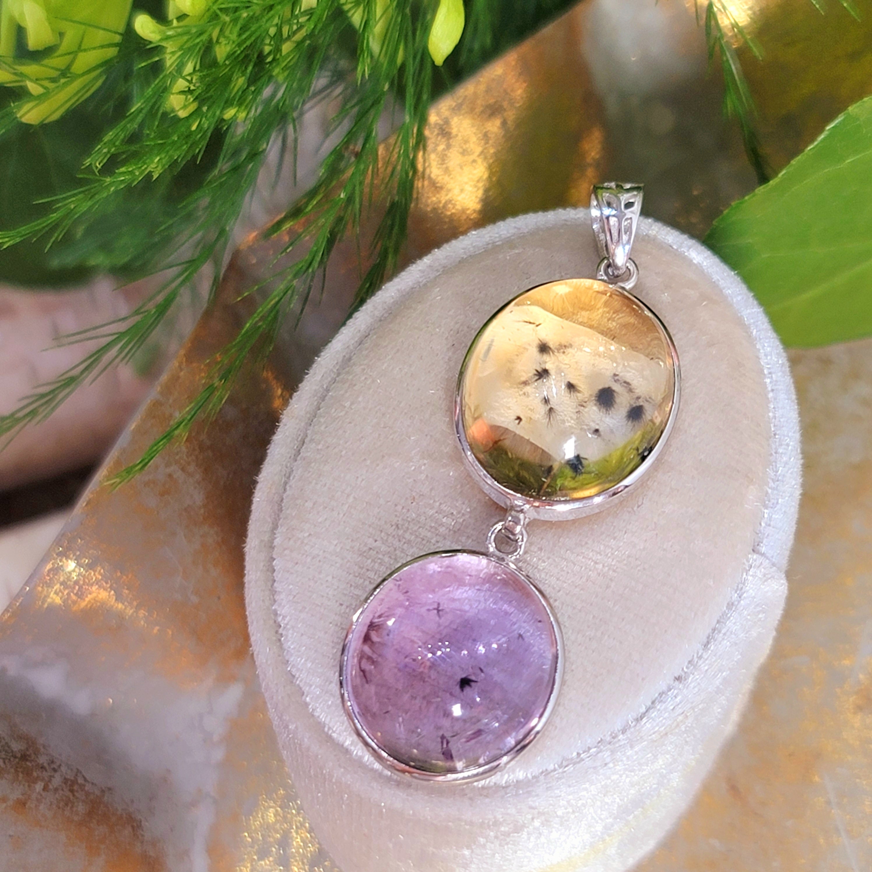 Amethyst x Citrine with Hollandite Pendant .925 Sterling Silver for Awakening your Psychic Gifts