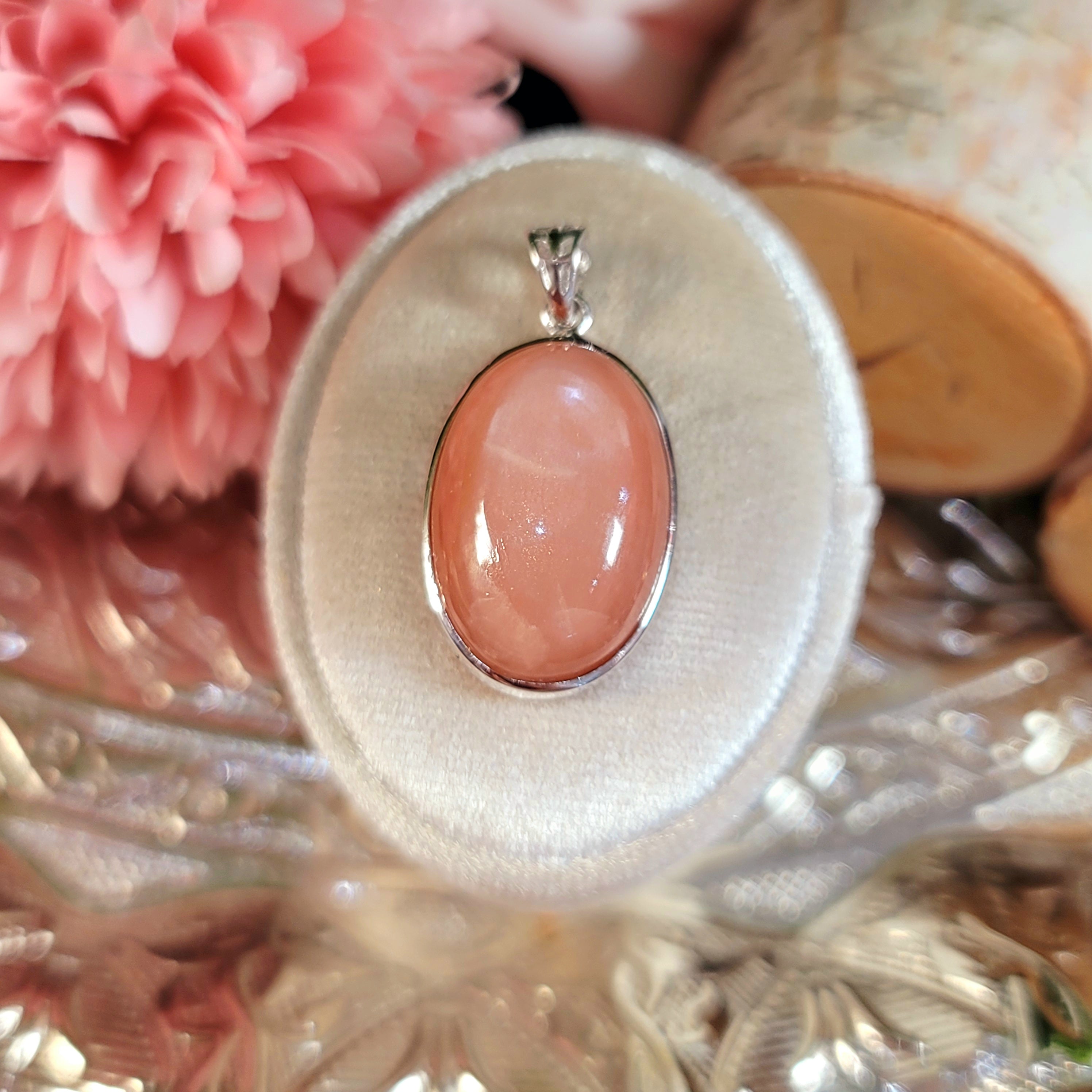 Peach Moonstone Pendant .925 Sterling Silver for Creative Flow, Manifesting and Expression