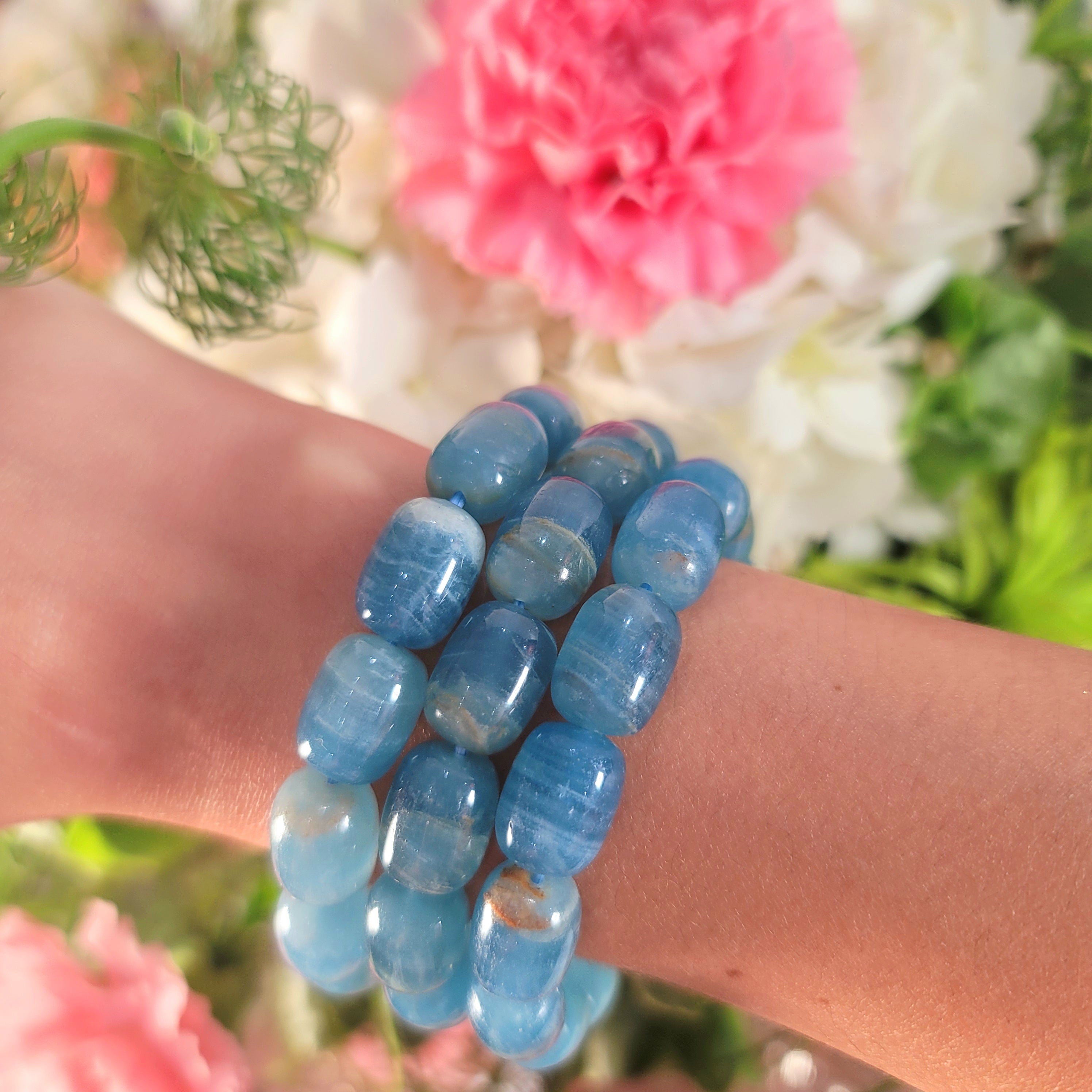 Blue Onyx Cylinder Bracelet for Happiness, Healing and Peace