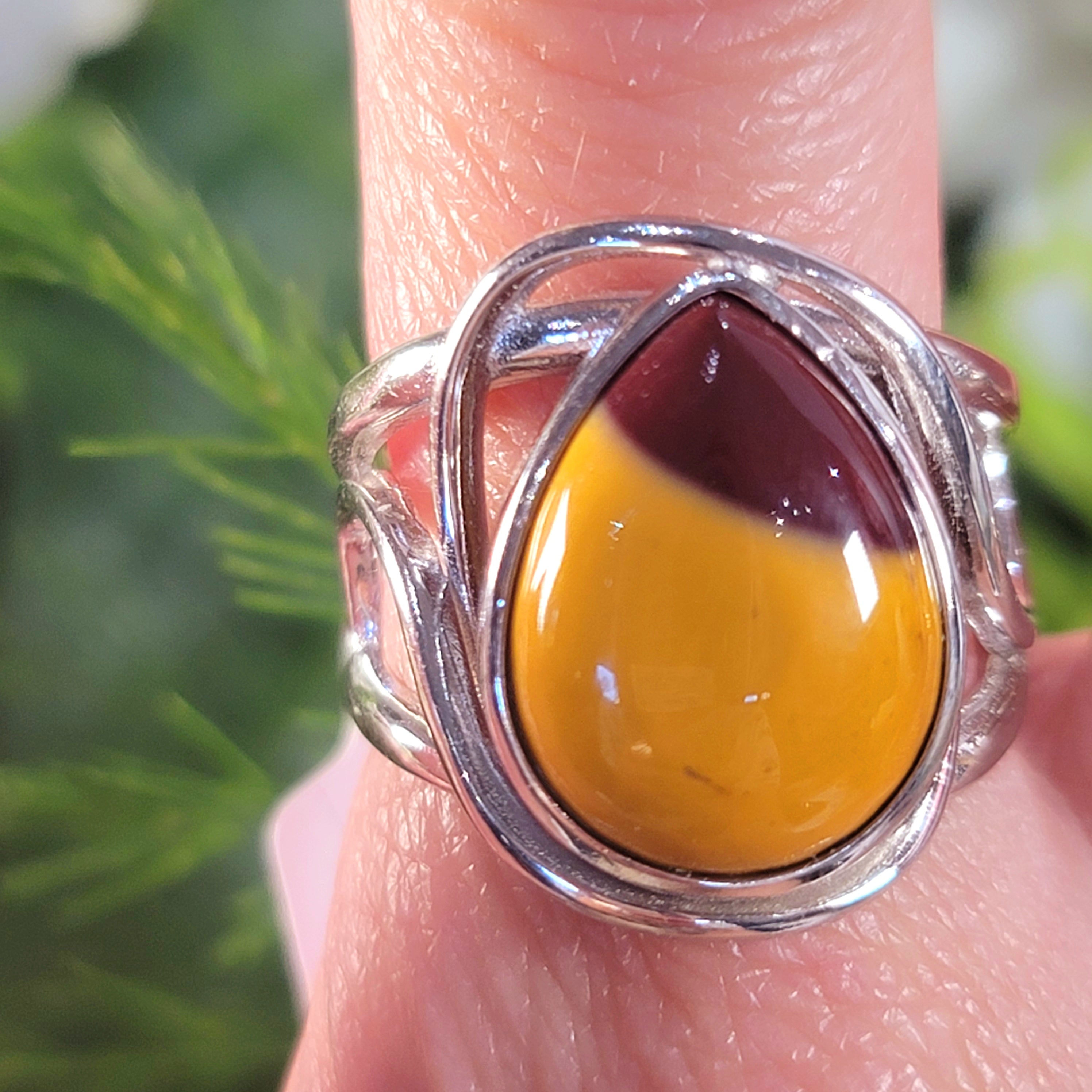 Mookaite Jasper Finger Bracelet Adjustable Ring .925 Silver for Personal Power and Youthful Beauty