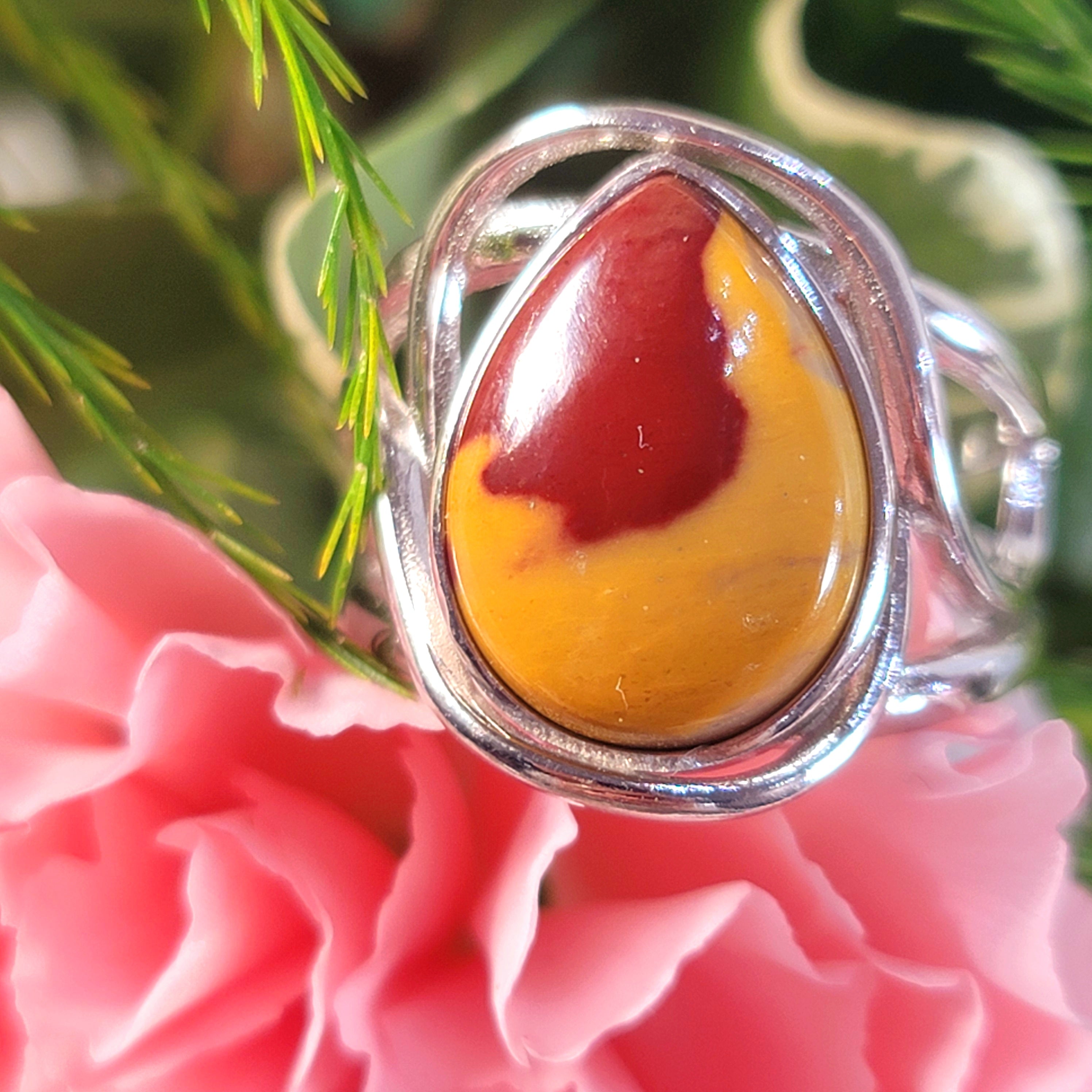 Mookaite Jasper Finger Bracelet Adjustable Ring.925 Silver for Personal Power and Youthful Beauty