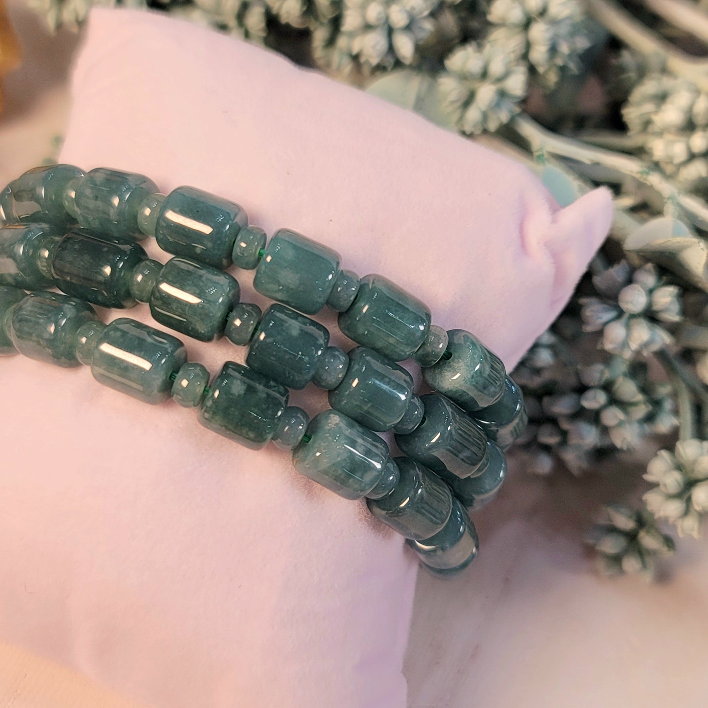 Guatemalean Blue Jadeite Cylinder Bracelet (AAA Grade) for Protection and Luck