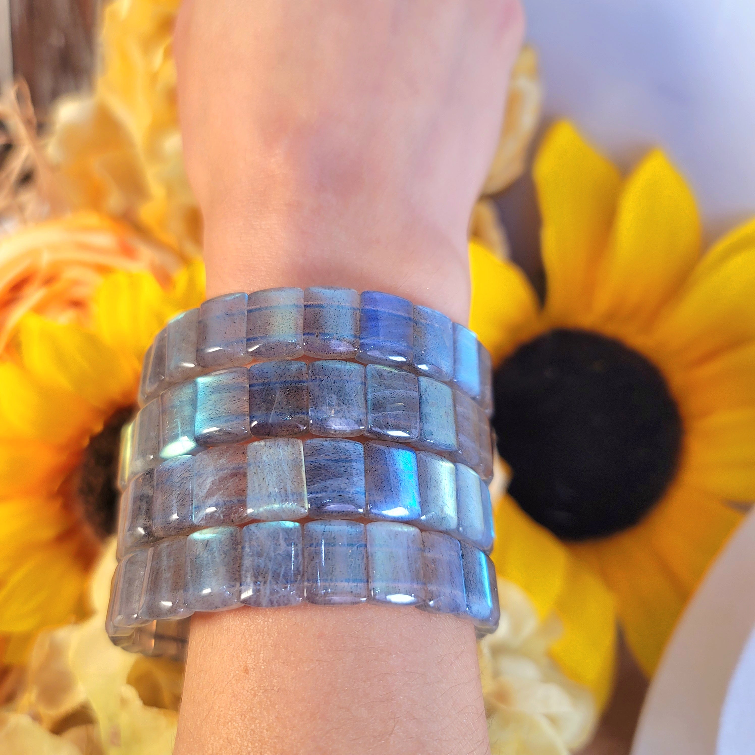 Labradorite Stretchy Bangle Bracelet (AAA Grade) for Intuition and Transformation